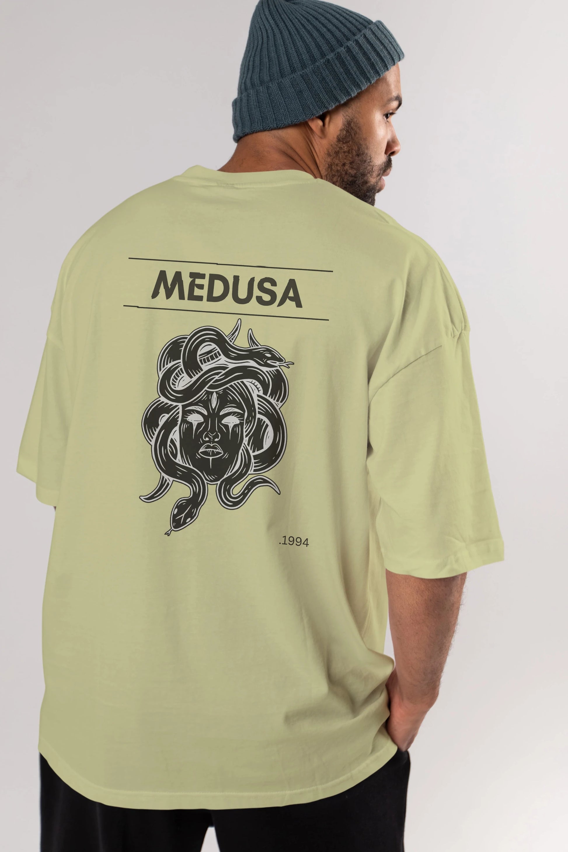 Medusa Arka Baskılı Oversize t-shirt Erkek Kadın Unisex