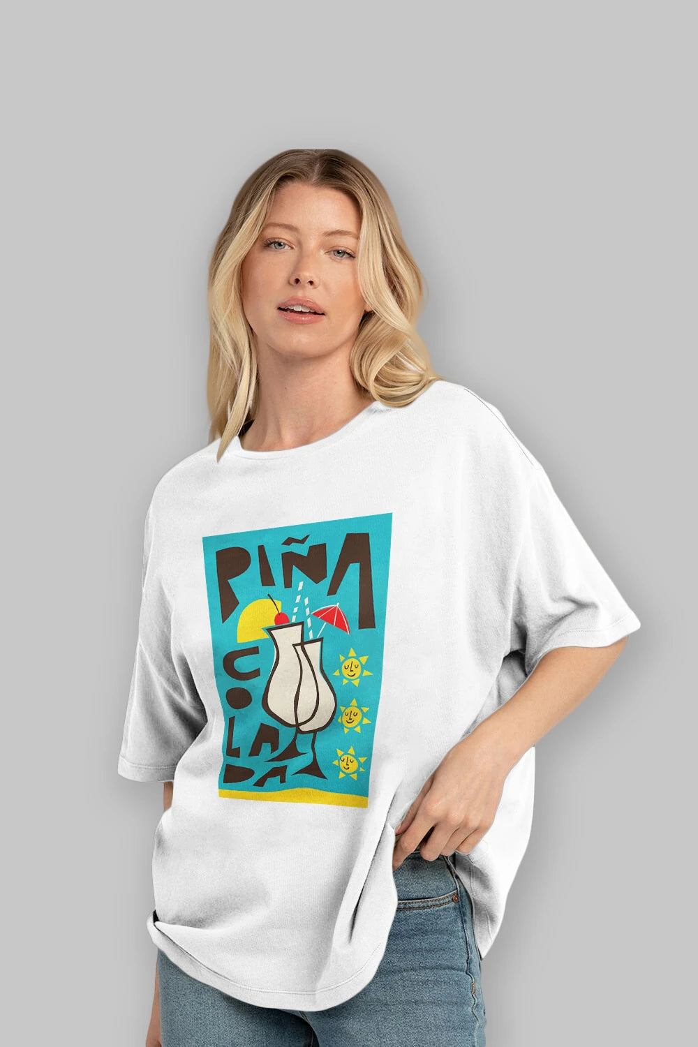 Pina Colada 4 Ön Baskılı Oversize t-shirt Erkek Kadın Unisex %100 Pamuk Bisiklet Yaka tişort