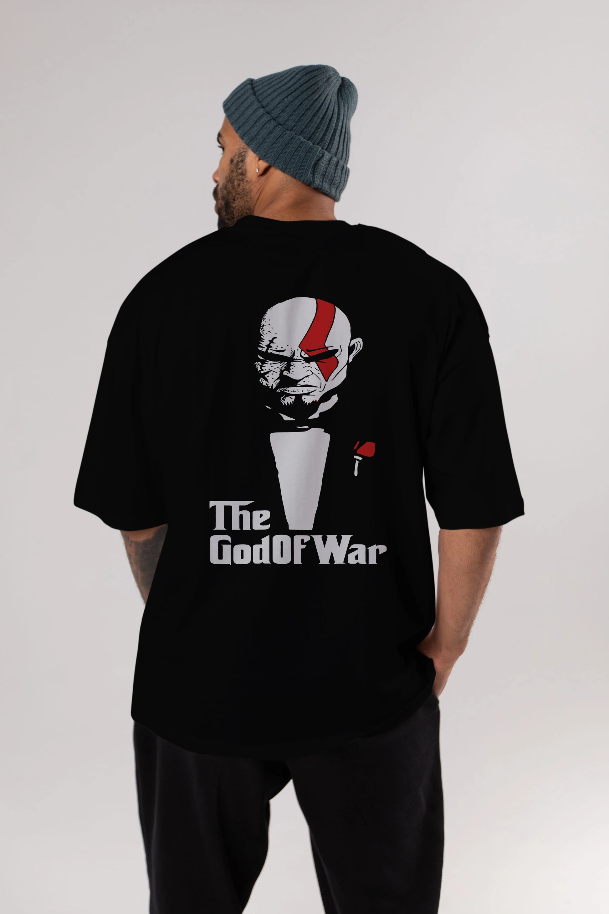 The God of War Arka Baskılı Oversize t-shirt Erkek Kadın Unisex %100 Pamuk Bisiklet Yaka tişort
