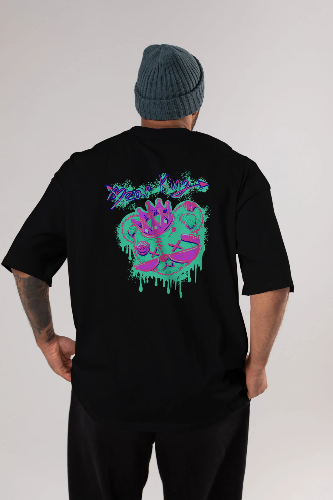 Bear King Arka Baskılı Oversize t-shirt Erkek Kadın Unisex