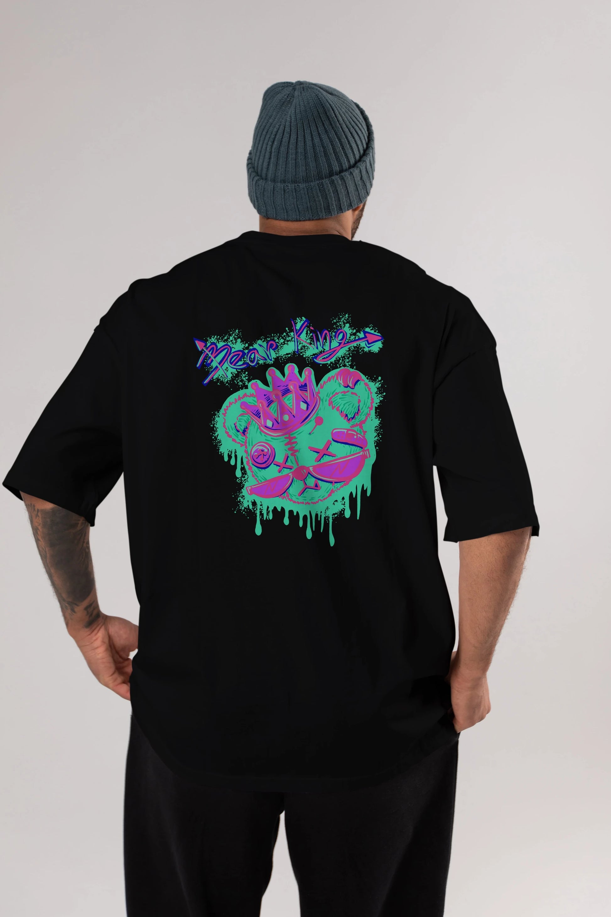 Bear King Arka Baskılı Oversize t-shirt Erkek Kadın Unisex