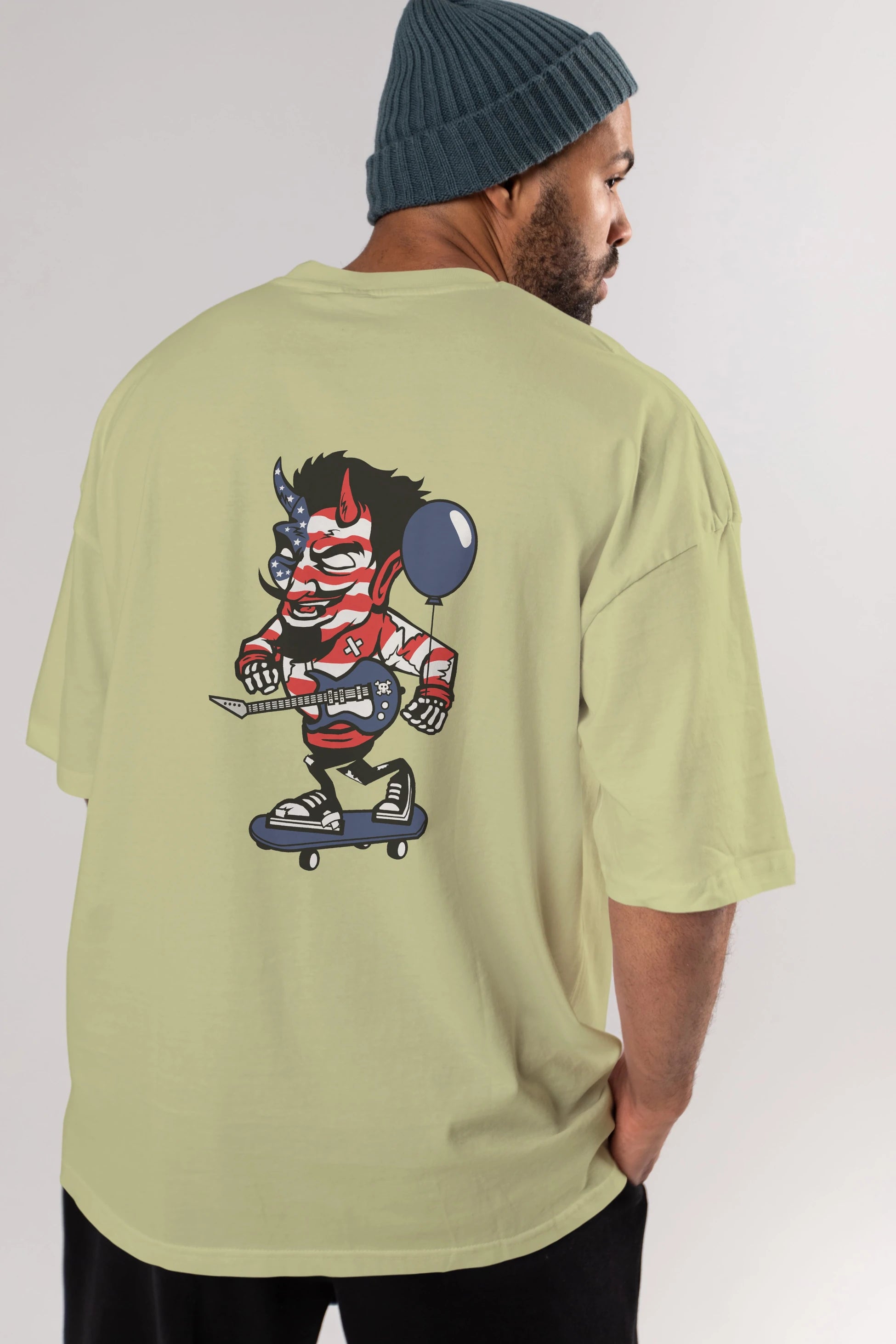 American Devil Skater Arka Baskılı Oversize t-shirt Erkek Kadın Unisex %100 Pamuk tişort