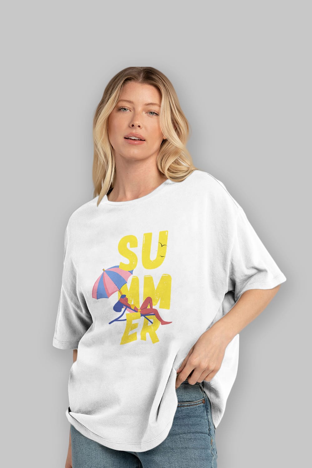 Summer Yazılı Ön Baskılı Oversize t-shirt Erkek Kadın Unisex