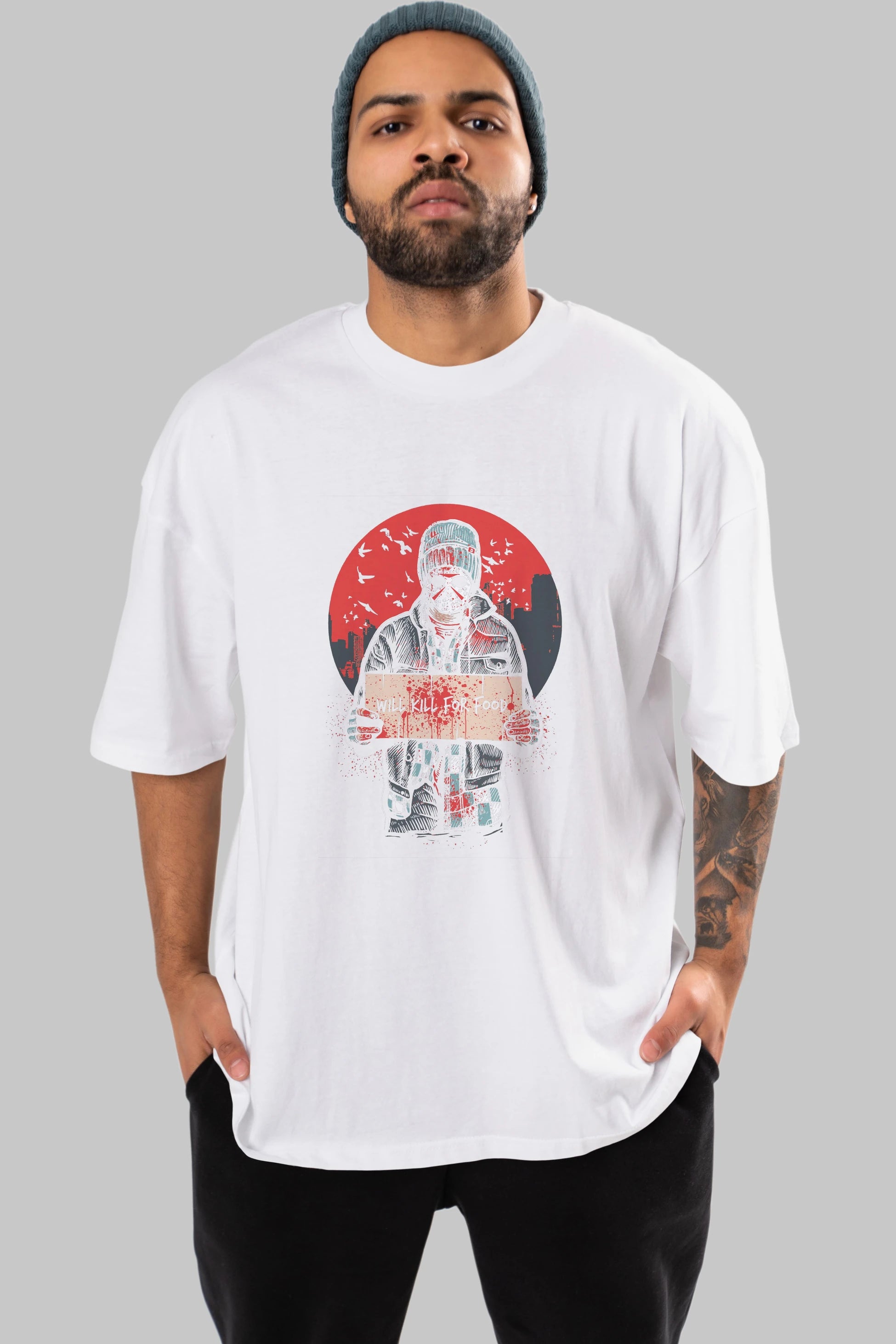 Kill For Food Ön Baskılı Oversize t-shirt Erkek Kadın Unisex %100 Pamuk tişort