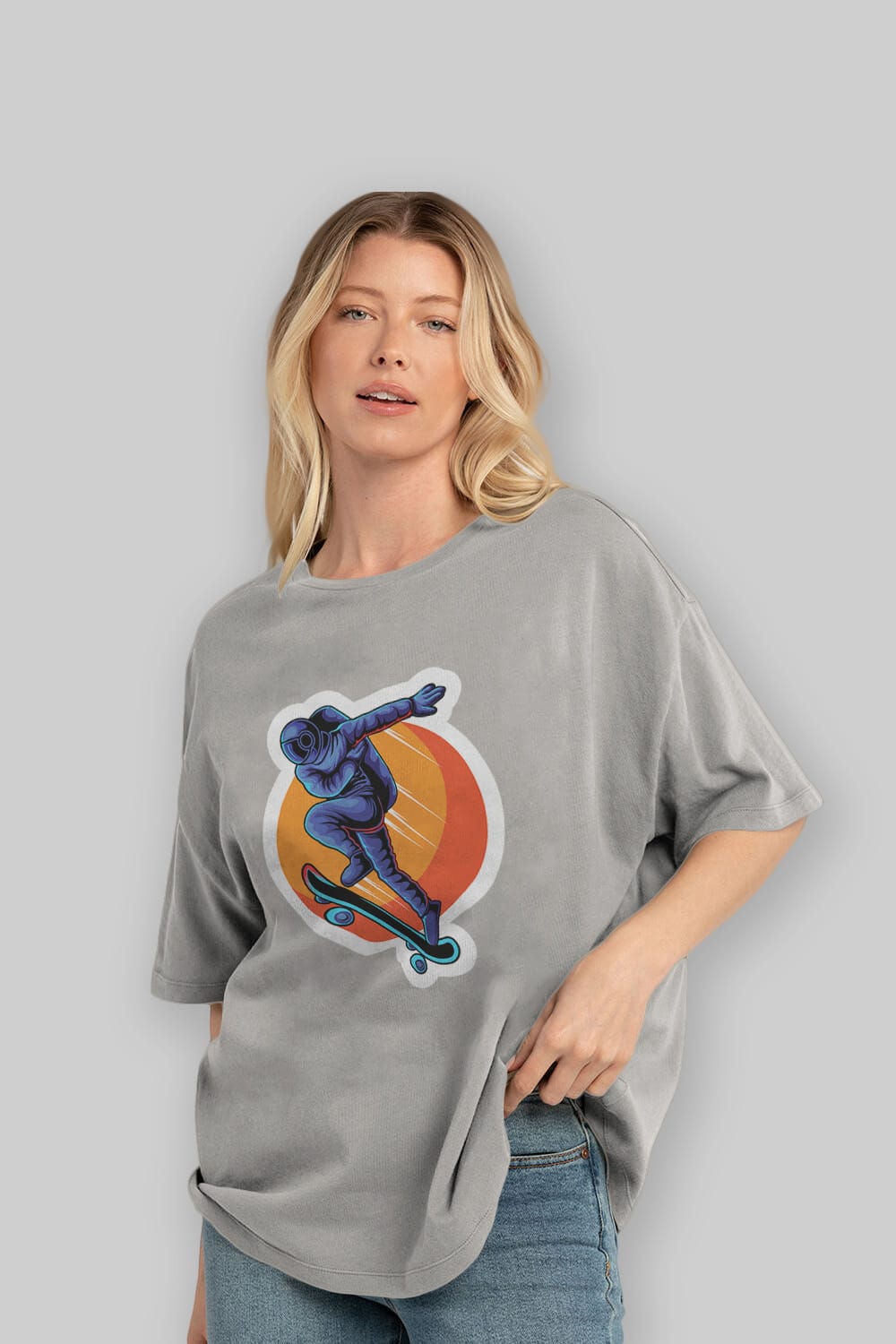 Astroskate Run Sticker Ön Baskılı Oversize t-shirt Erkek Kadın Unisex