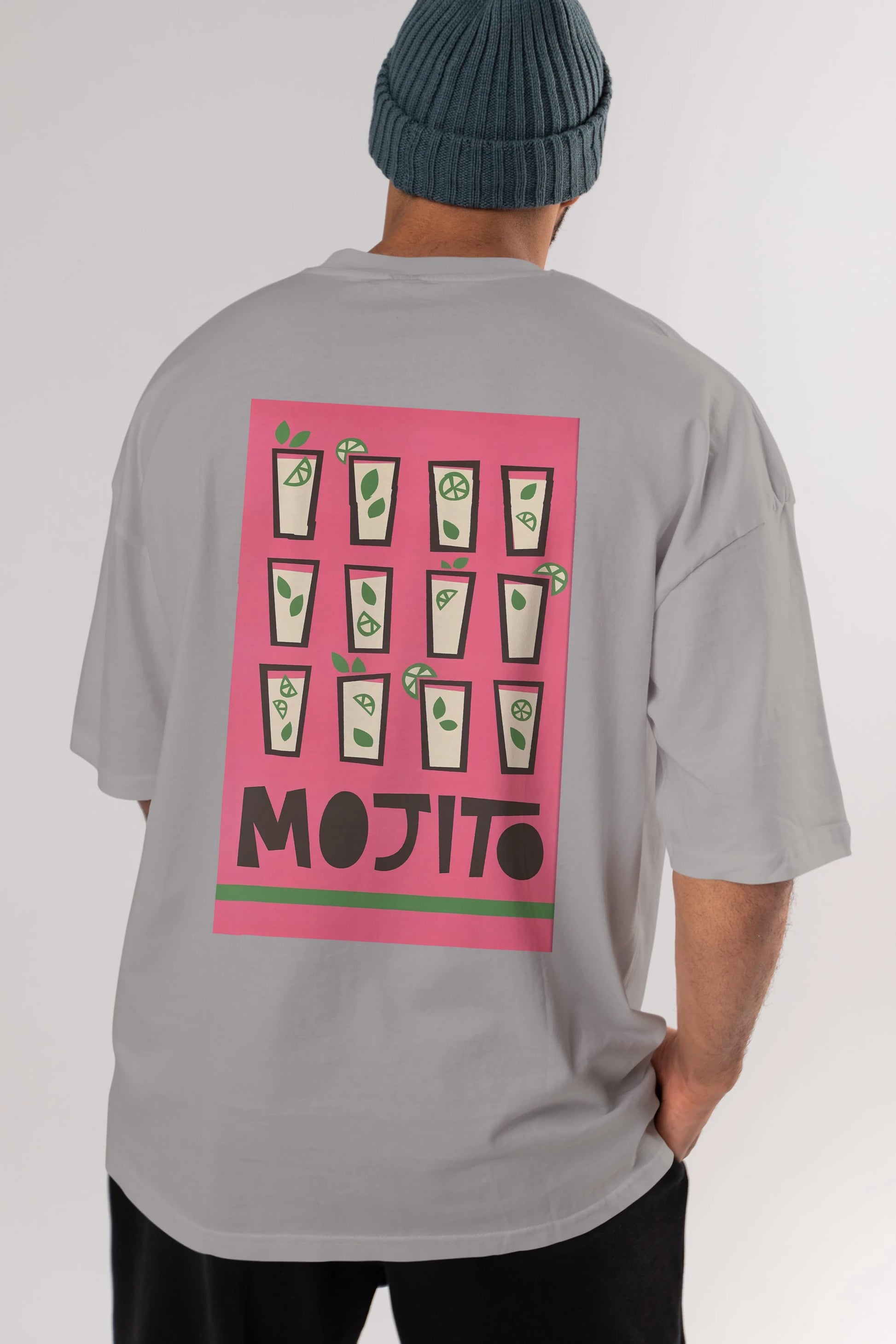 Mojito Arka Baskılı Oversize t-shirt Erkek Kadın Unisex %100 Pamuk Bisiklet Yaka tişort