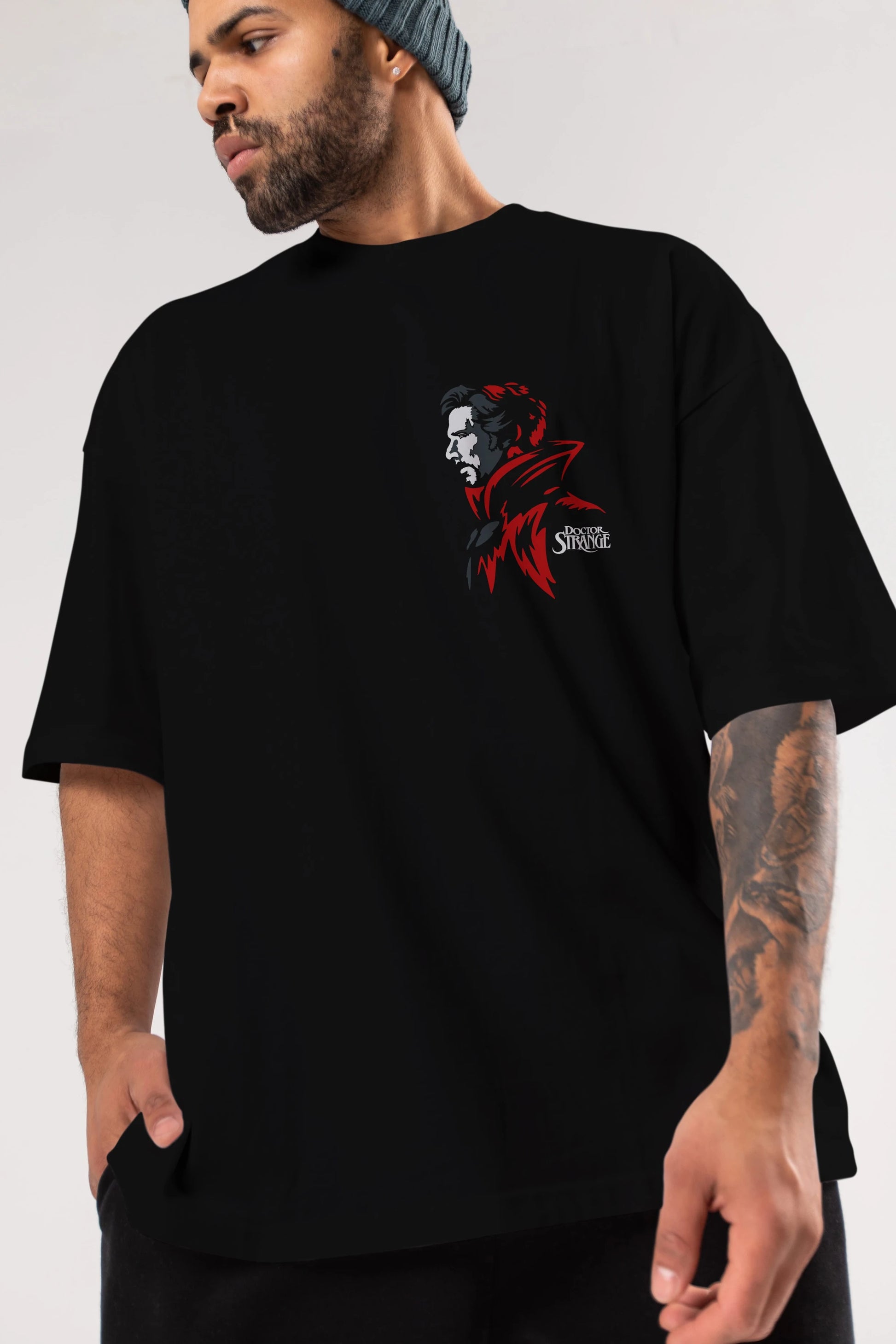 Doctor Strange (2) Ön Sol Baskılı Oversize t-shirt Erkek Kadın Unisex %100 Pamuk Bisiklet Yaka tişort