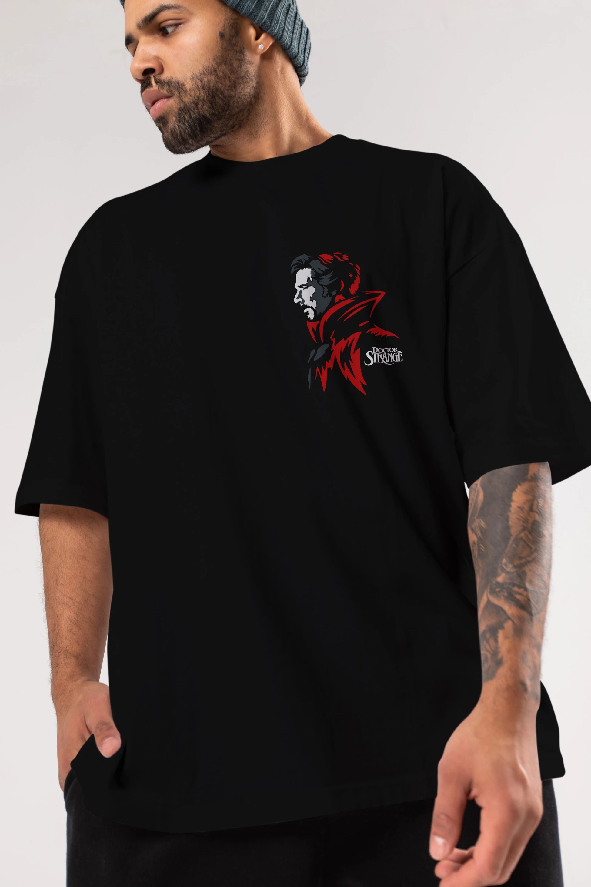 Doctor Strange (2) Ön Sol Baskılı Oversize t-shirt Erkek Kadın Unisex %100 Pamuk Bisiklet Yaka tişort