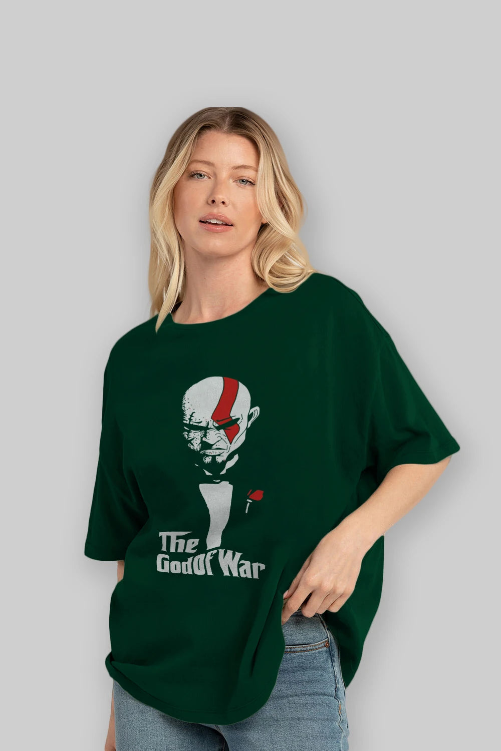 The God of War Ön Baskılı Oversize t-shirt Erkek Kadın Unisex %100 Pamuk Bisiklet Yaka tişort