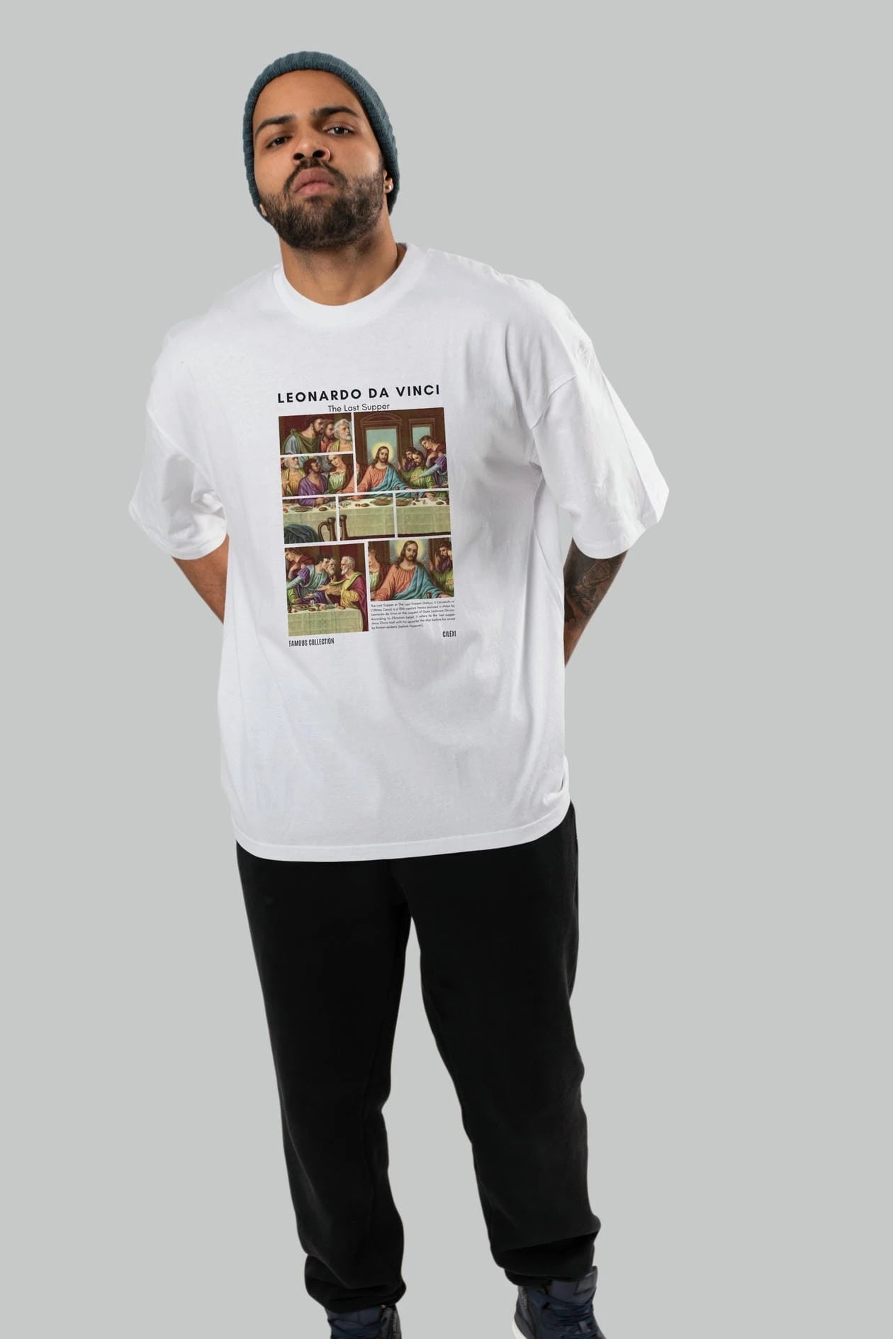 Leonardo Da Vinci ön Baskılı Oversize t-shirt Erkek Kadın Bisiklet Yaka Pamuk tişort
