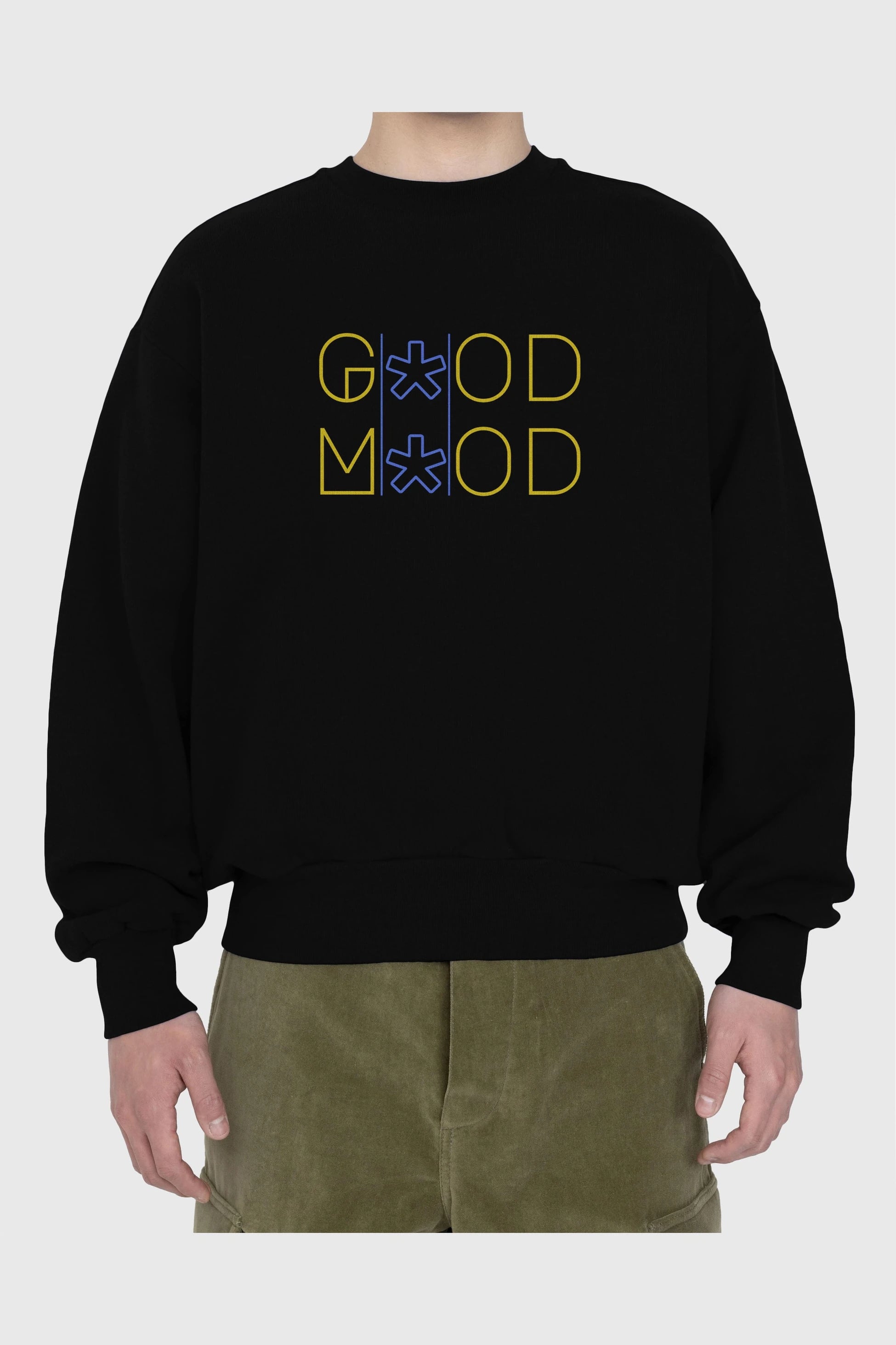 Good Mood Yazılı Ön Baskılı Oversize Sweatshirt Erkek Kadın Unisex