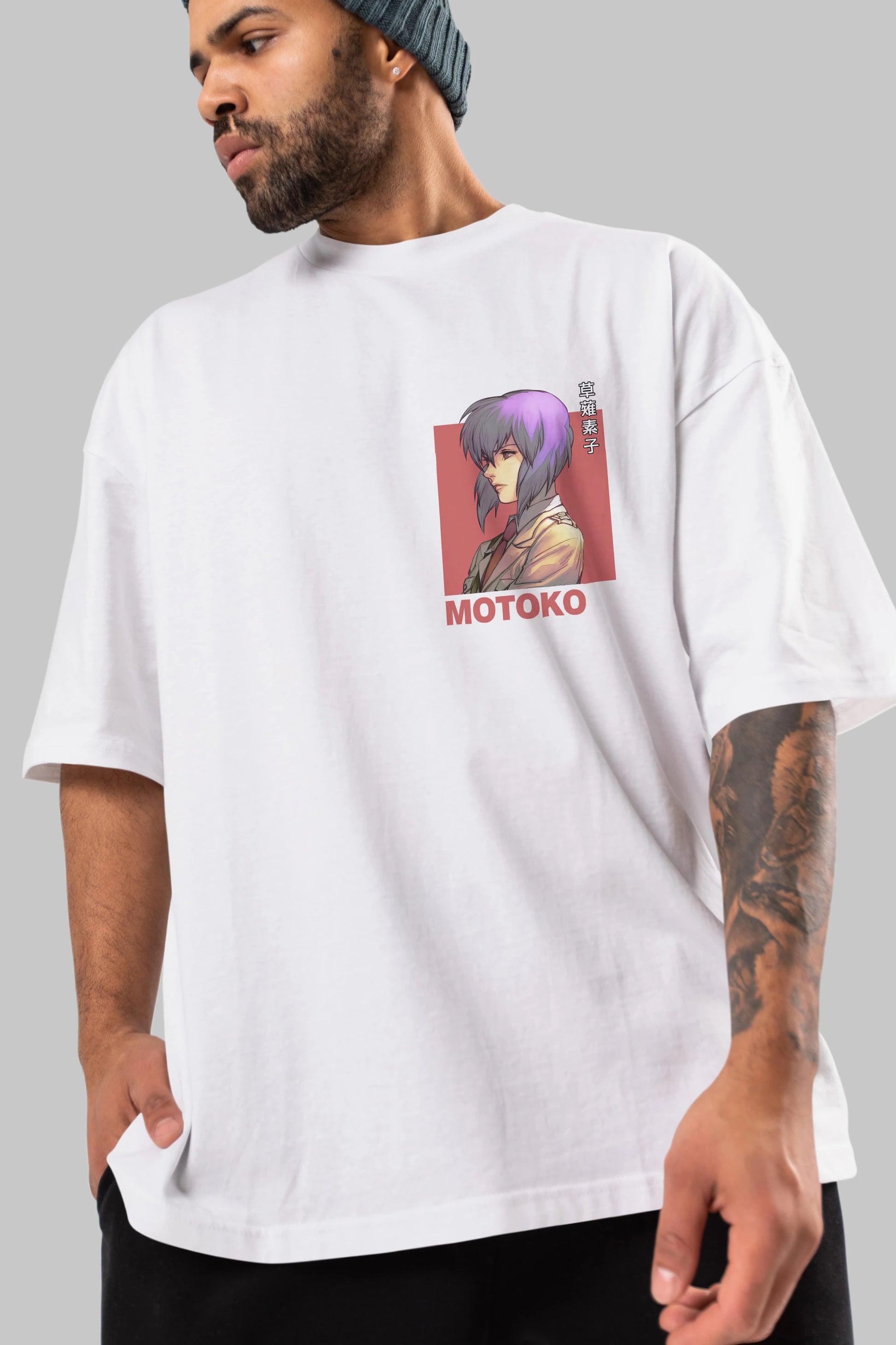 Motoko Kusanagi 12 Ön Sol Baskılı Oversize t-shirt Erkek Kadın Unisex %100 Pamuk Bisiklet Yaka tişort