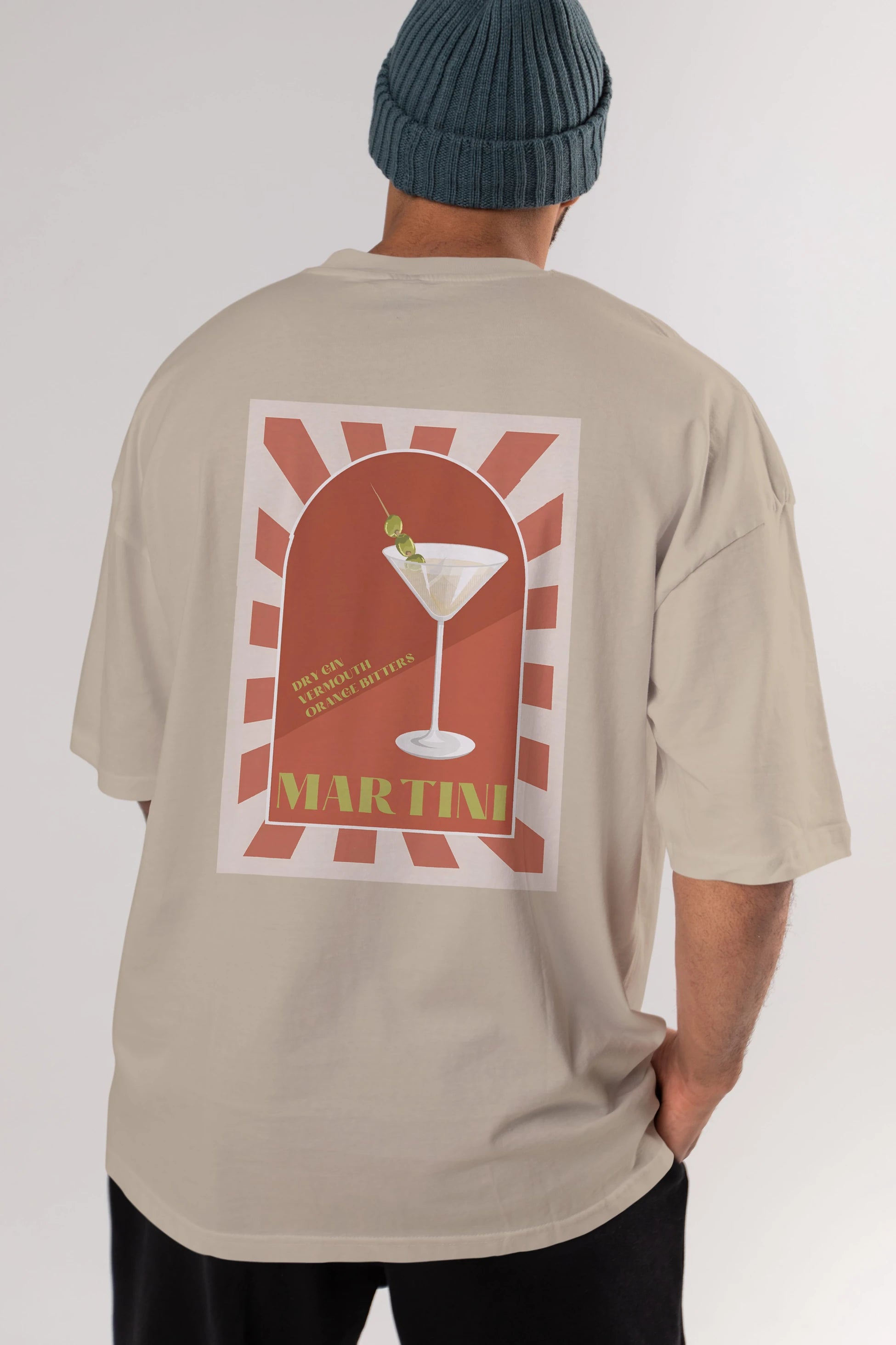 Martini 2 Arka Baskılı Oversize t-shirt Erkek Kadın Unisex %100 Pamuk Bisiklet Yaka tişort
