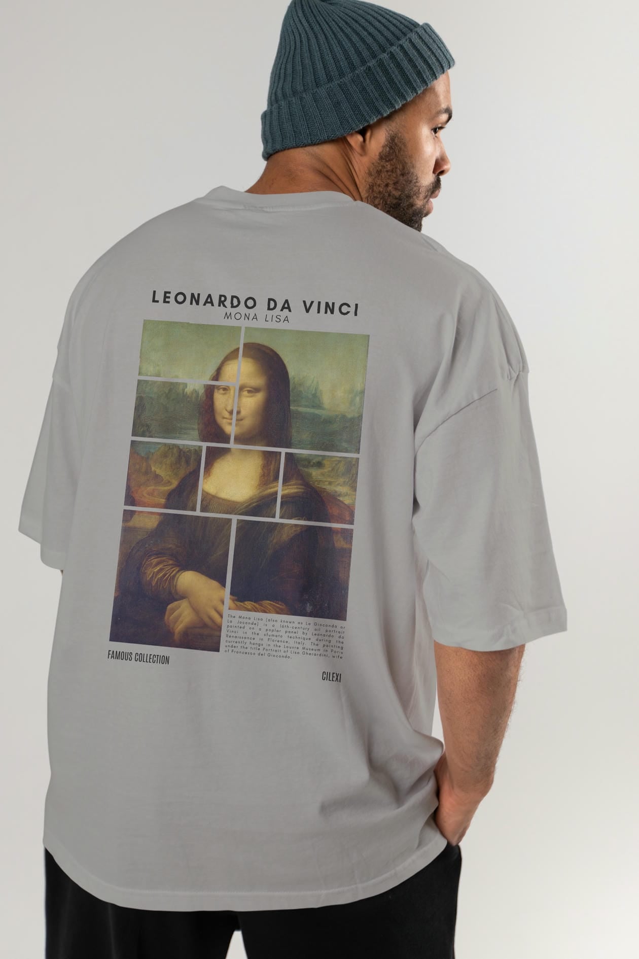 Leonardo Da Vinci Mona Lisa Arka Baskılı Oversize t-shirt Erkek Kadın Bisiklet Yaka Pamuk tişort