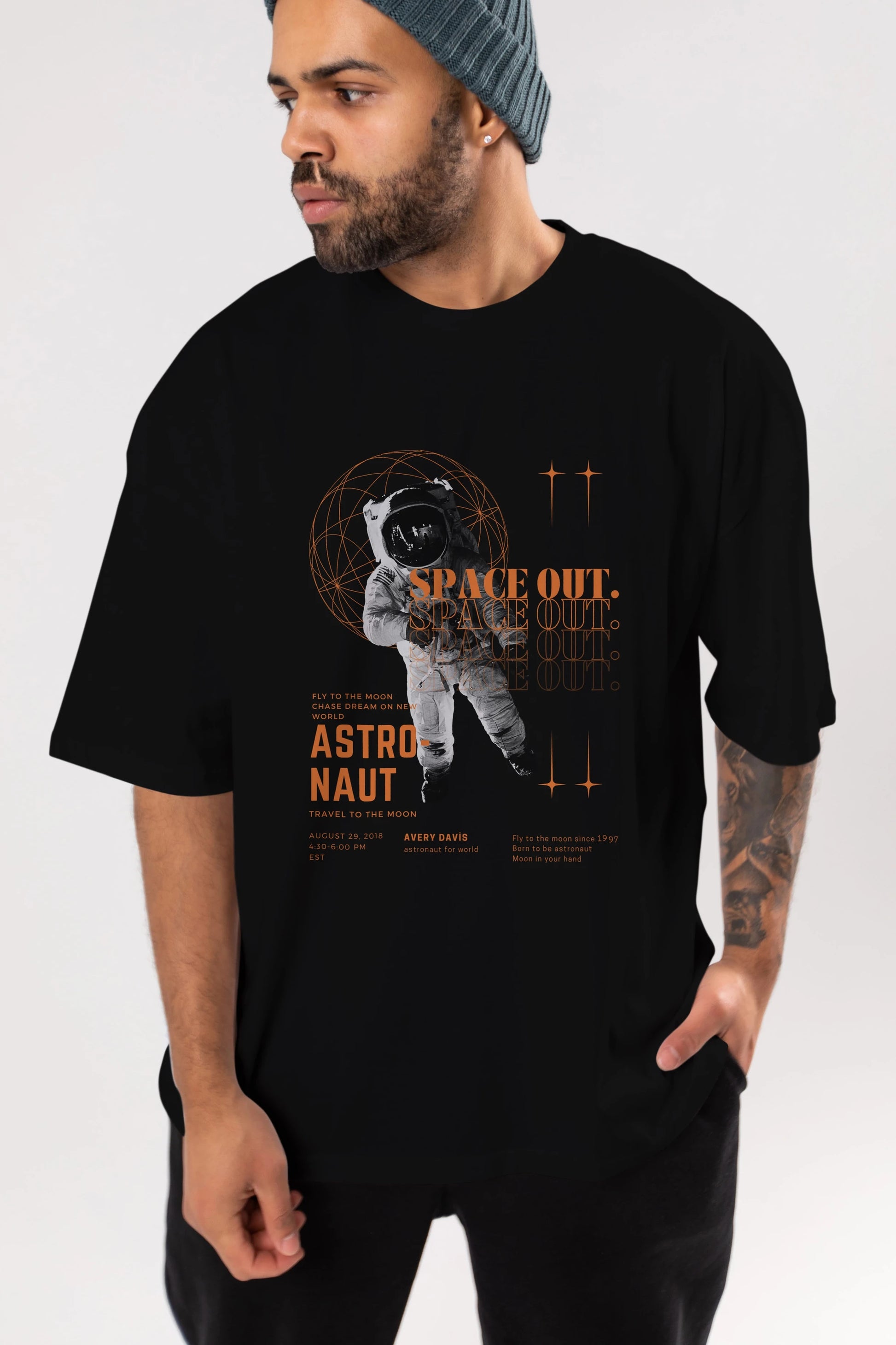 Astronaut Space Out Yazılı Ön Baskılı Oversize t-shirt Erkek Kadın Unisex