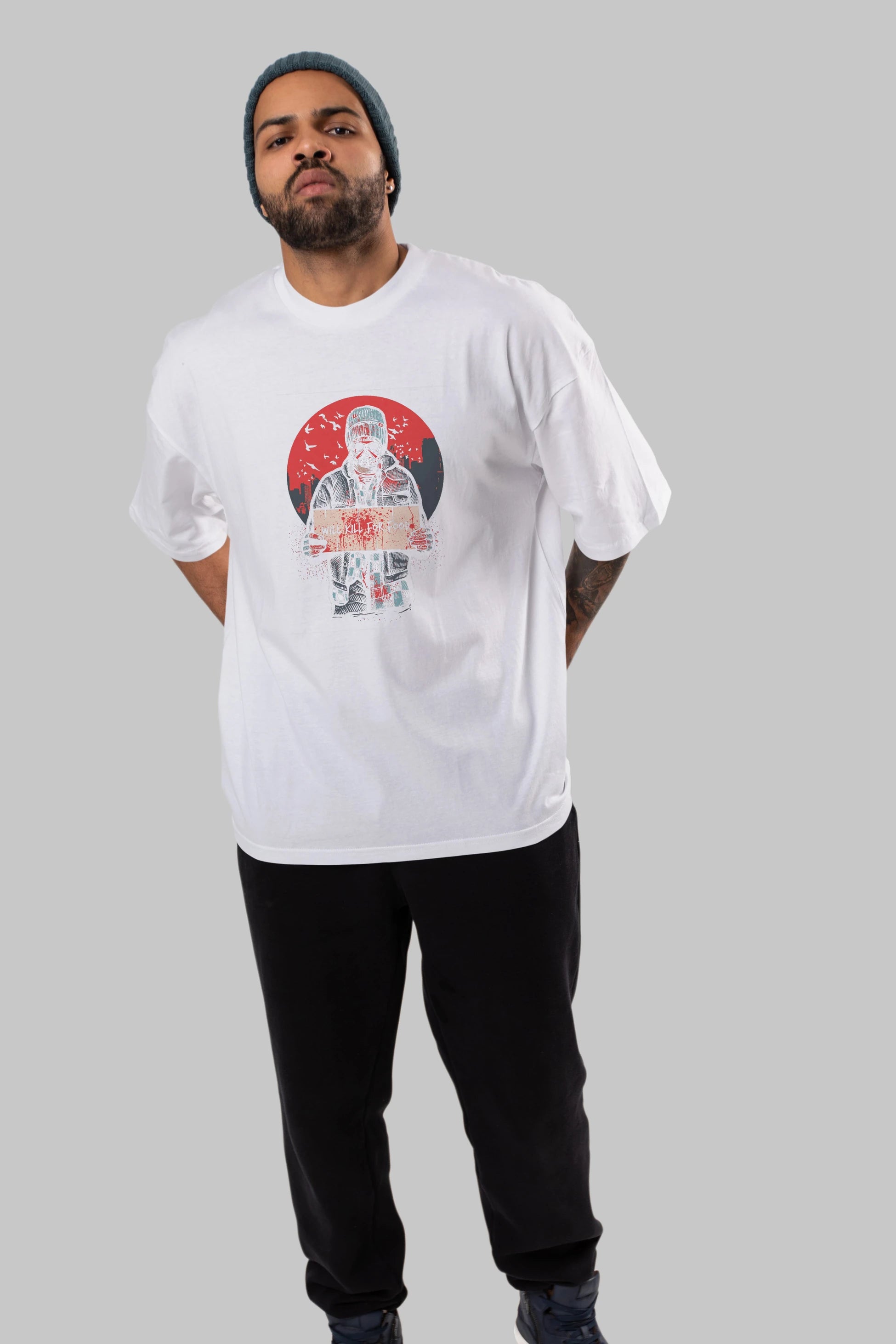 Kill For Food Ön Baskılı Oversize t-shirt Erkek Kadın Unisex %100 Pamuk tişort
