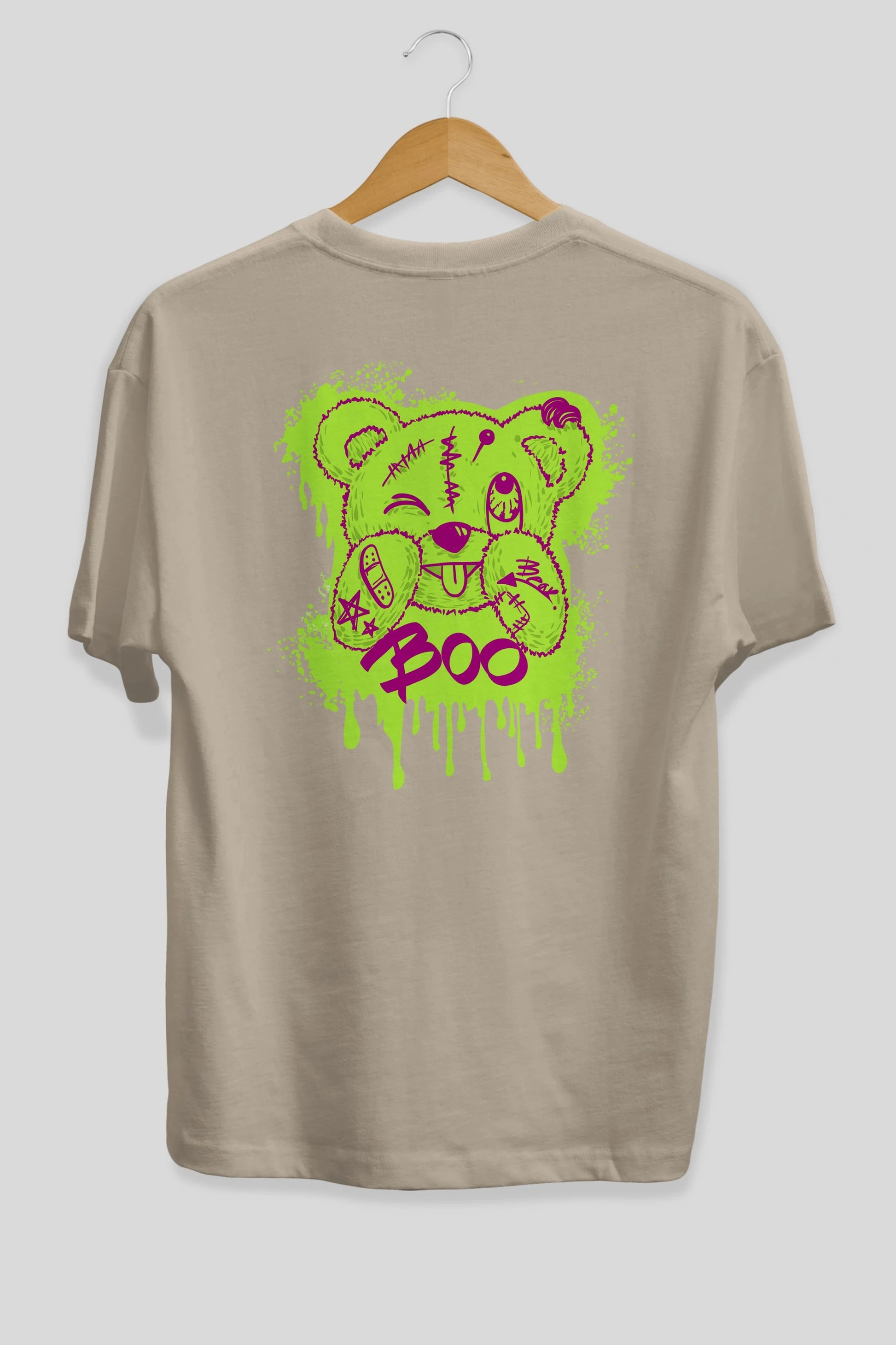 Boo  Bear Arka Baskılı Oversize t-shirt Erkek Kadın Unisex
