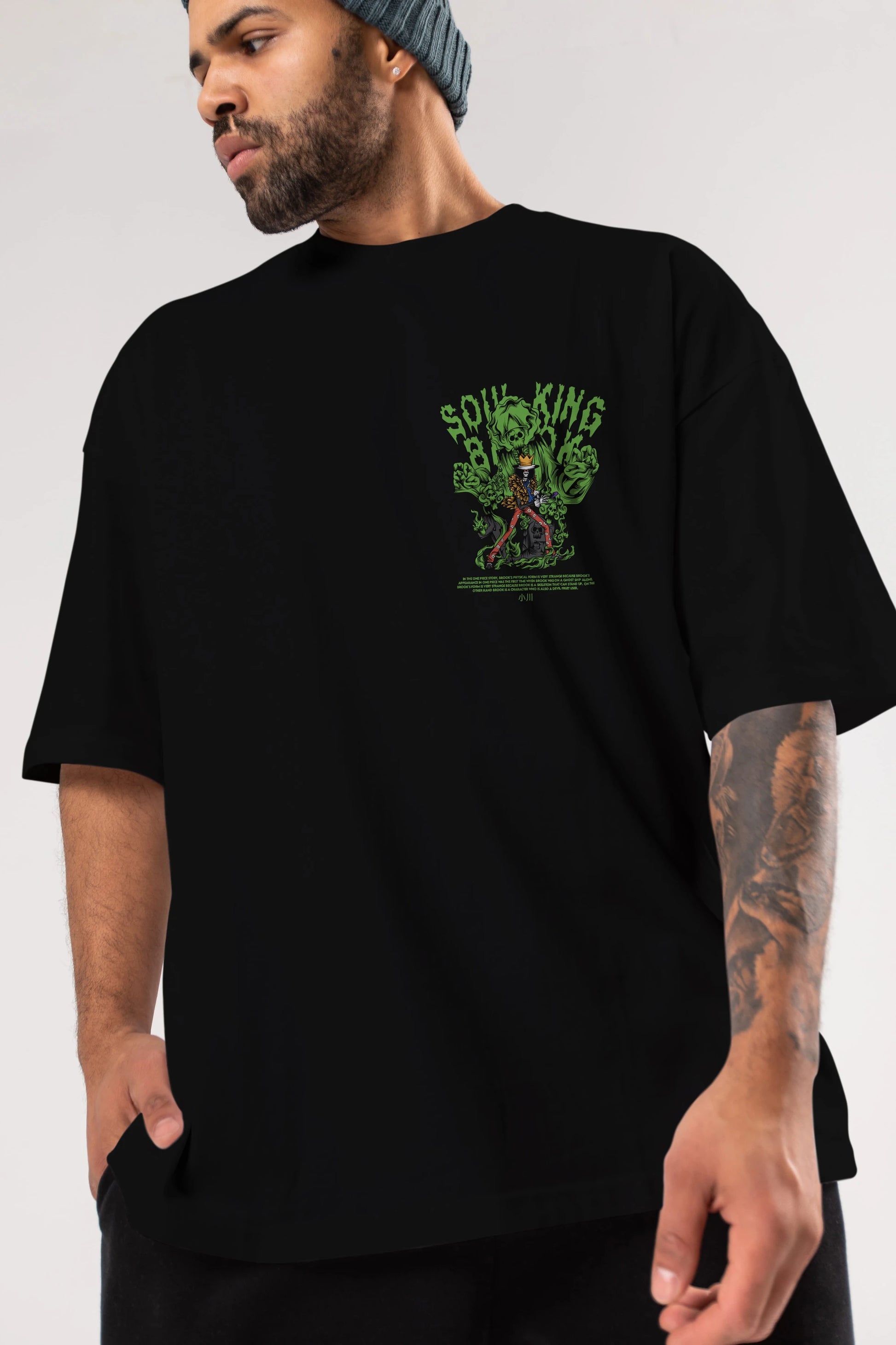 Soul King Brook Ön Sol Baskılı Oversize t-shirt Erkek Kadın Unisex %100 Pamuk Bisiklet Yaka tişort