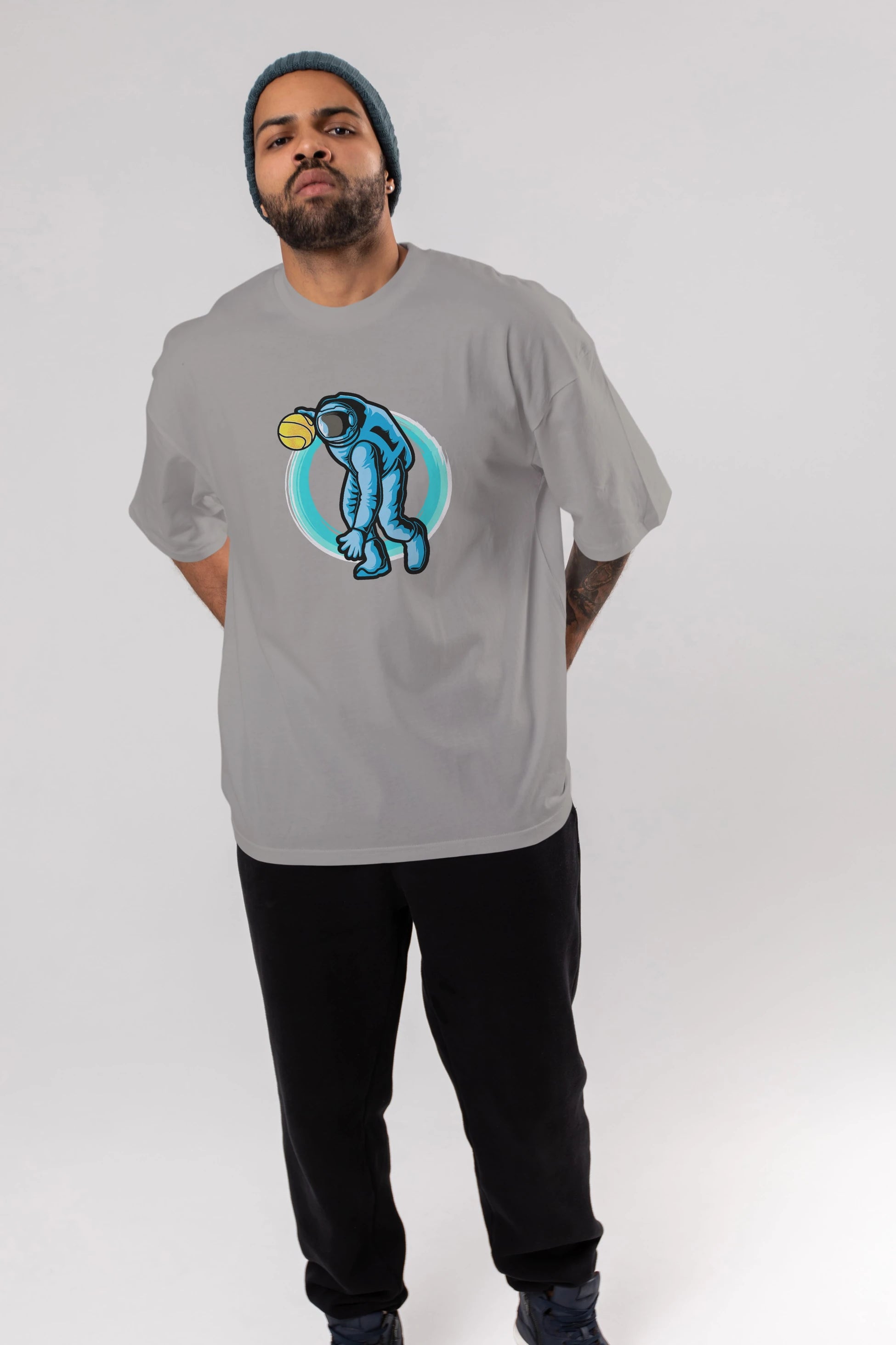 Astronaut Dribble Ön Baskılı Oversize t-shirt Erkek Kadın Unisex