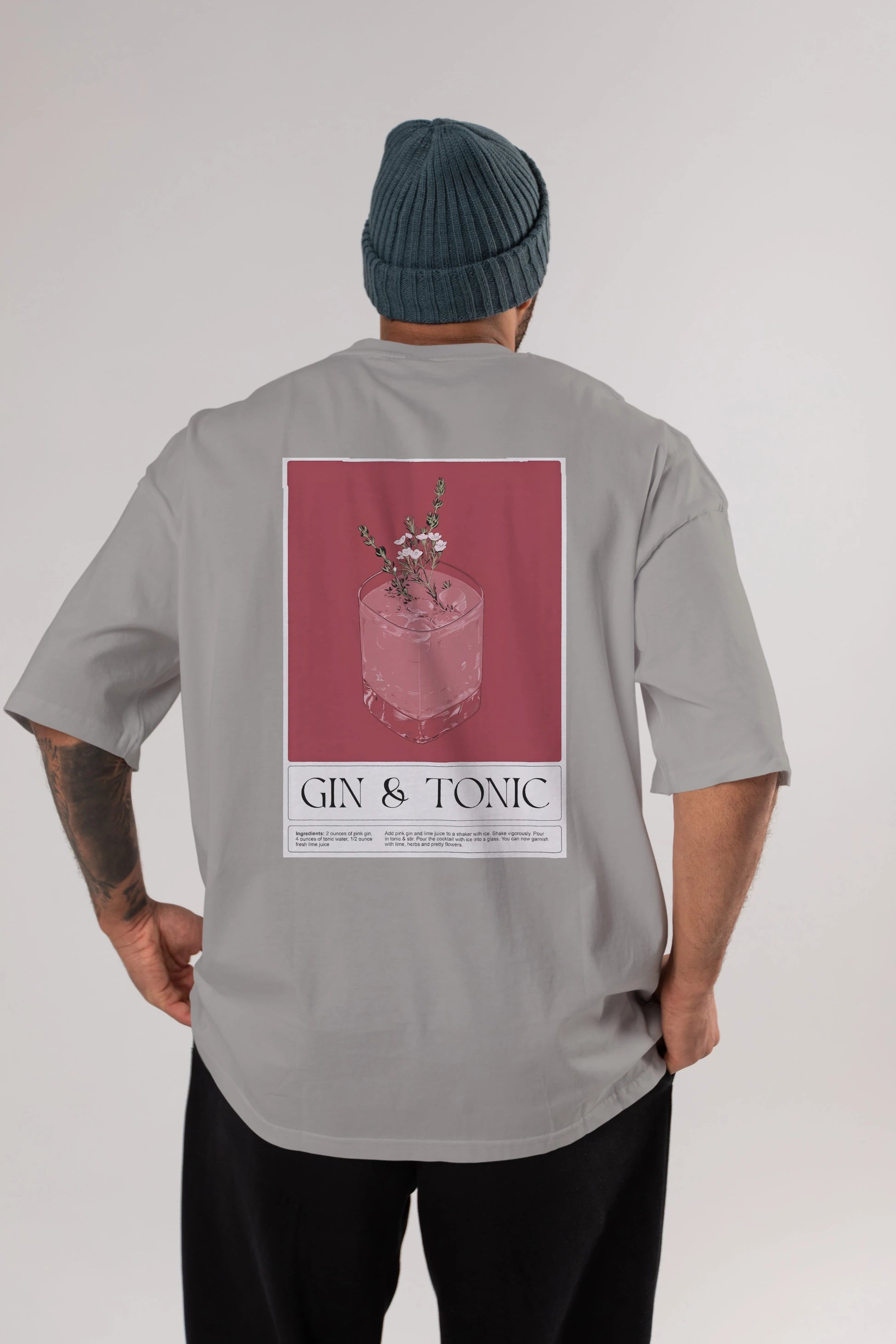 Gin Tonic 4 Arka Baskılı Oversize t-shirt Erkek Kadın Unisex %100 Pamuk Bisiklet Yaka tişort