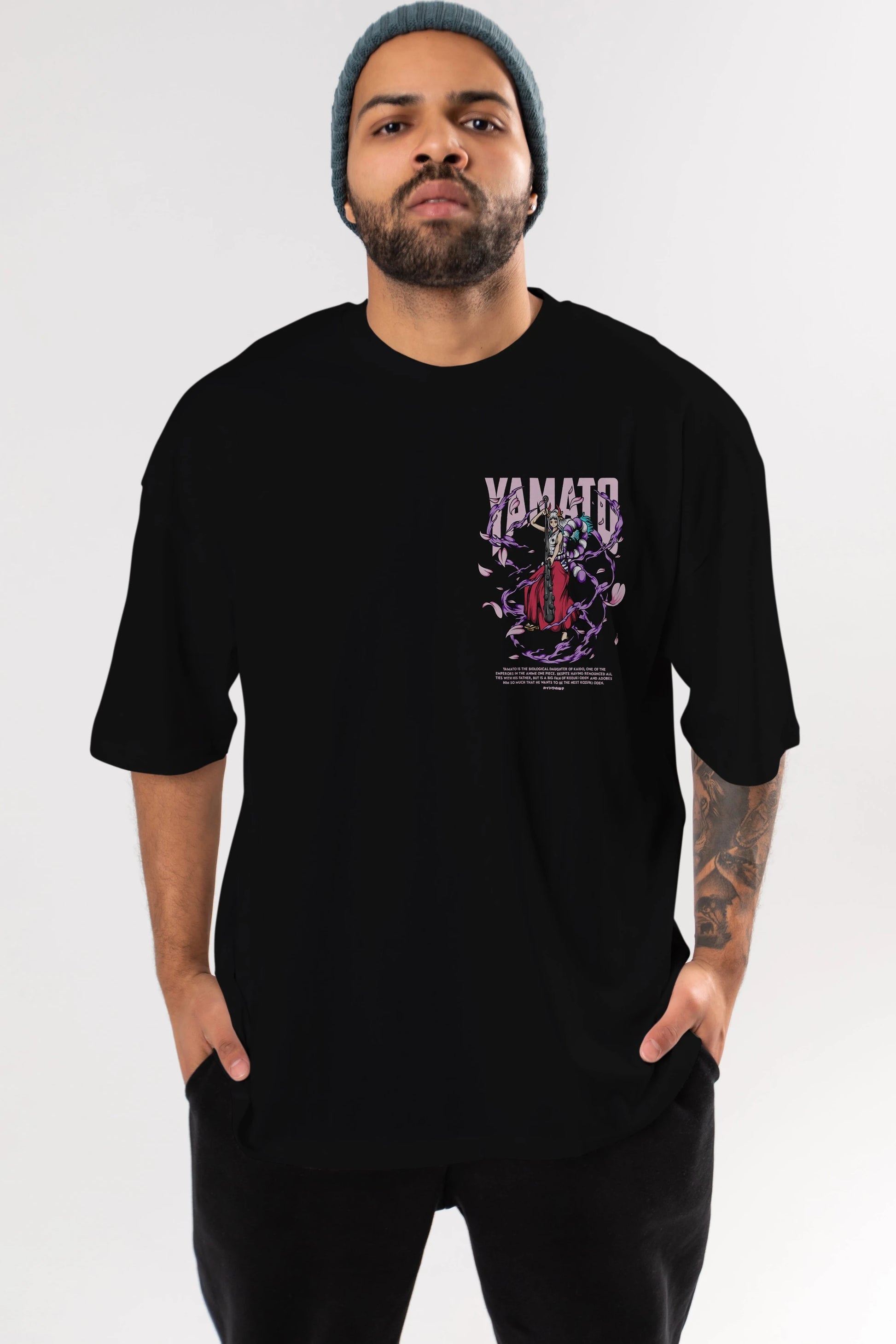 Yamato Ön Sol Baskılı Oversize t-shirt Erkek Kadın Unisex %100 Pamuk Bisiklet Yaka tişort