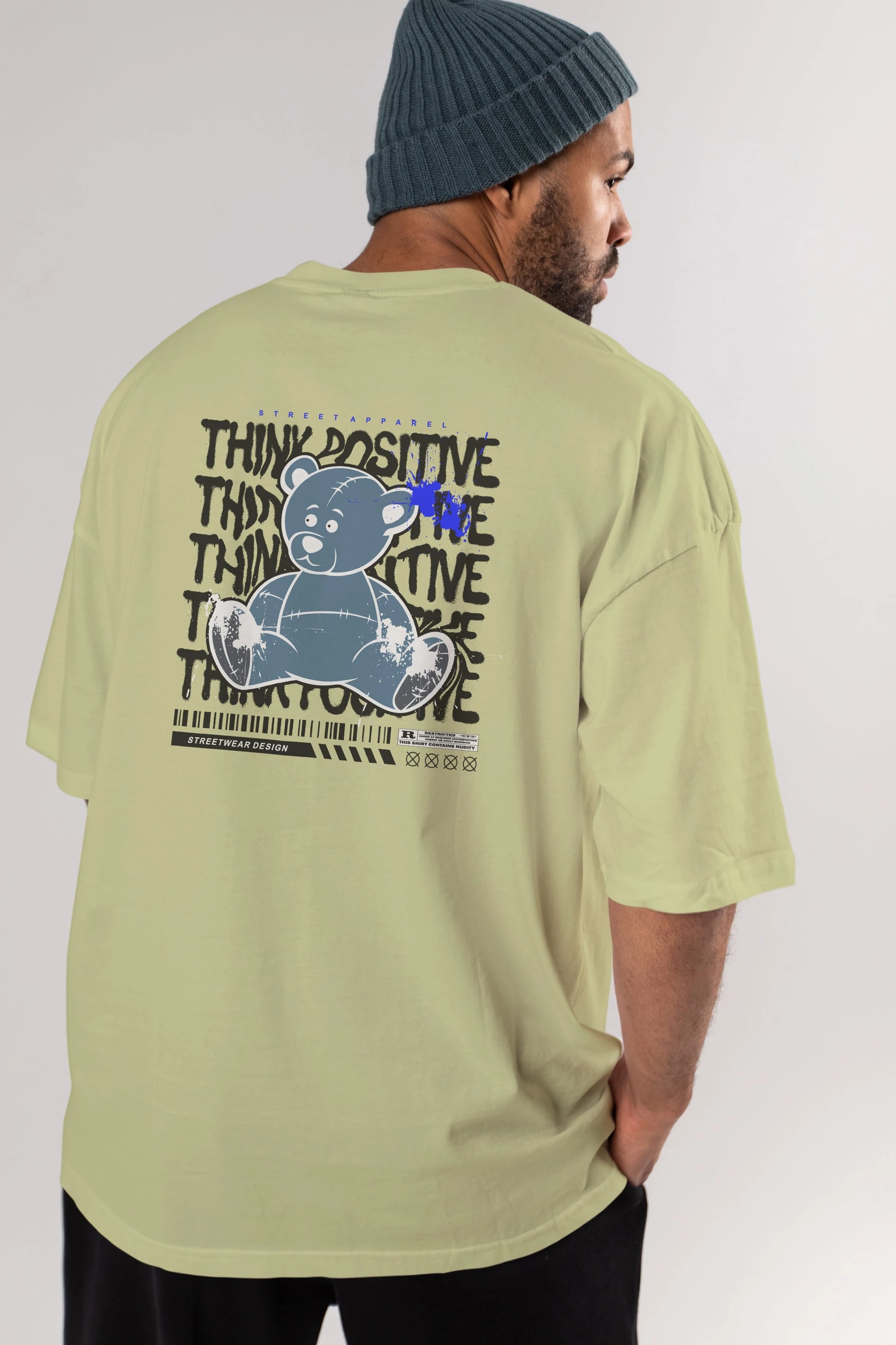 Teddy Bear Think Positive Arka Baskılı Oversize t-shirt Erkek Kadın Unisex