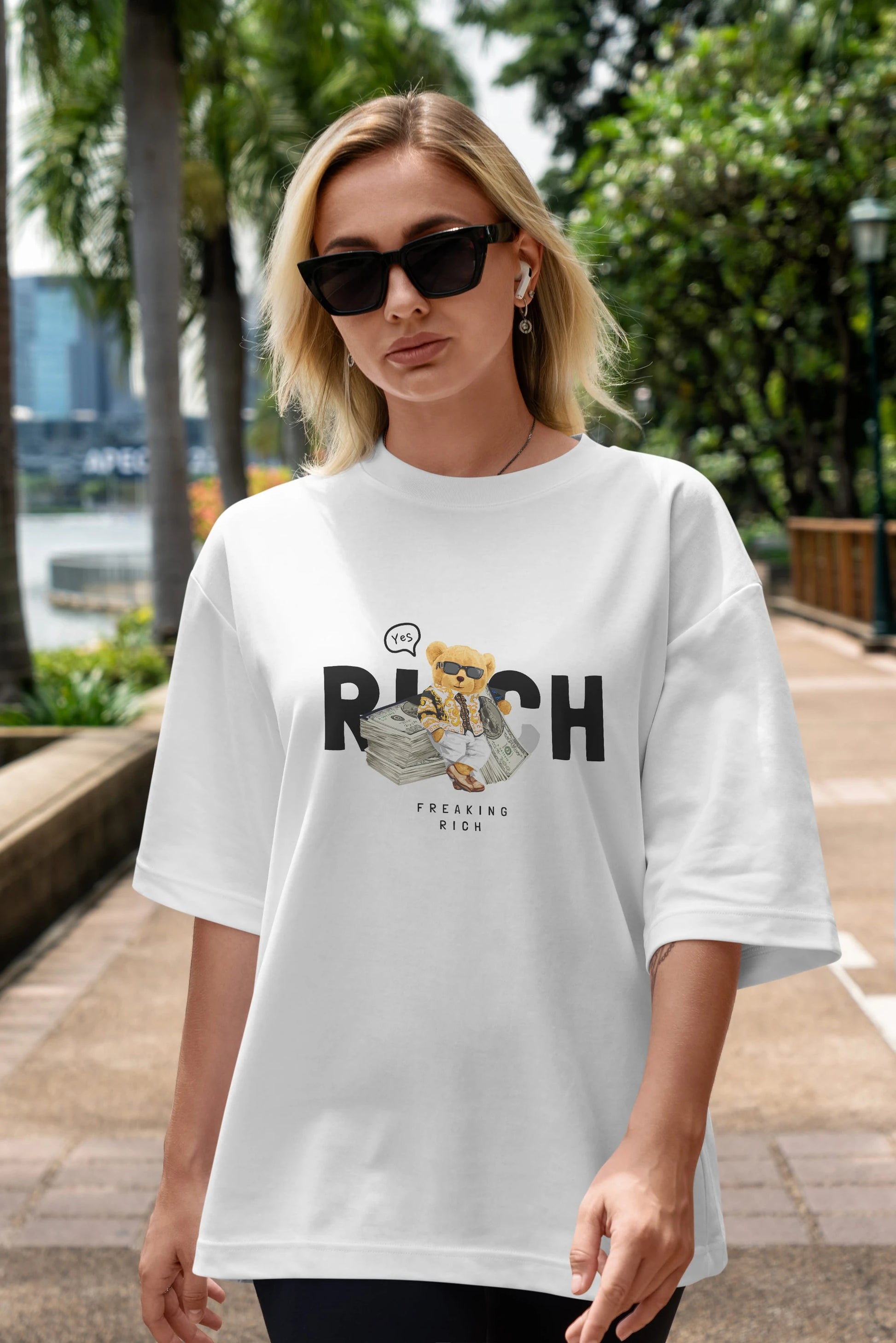 Teddy Bear Freakıng Rich Ön Baskılı Oversize t-shirt Erkek Kadın Unisex %100 Pamuk