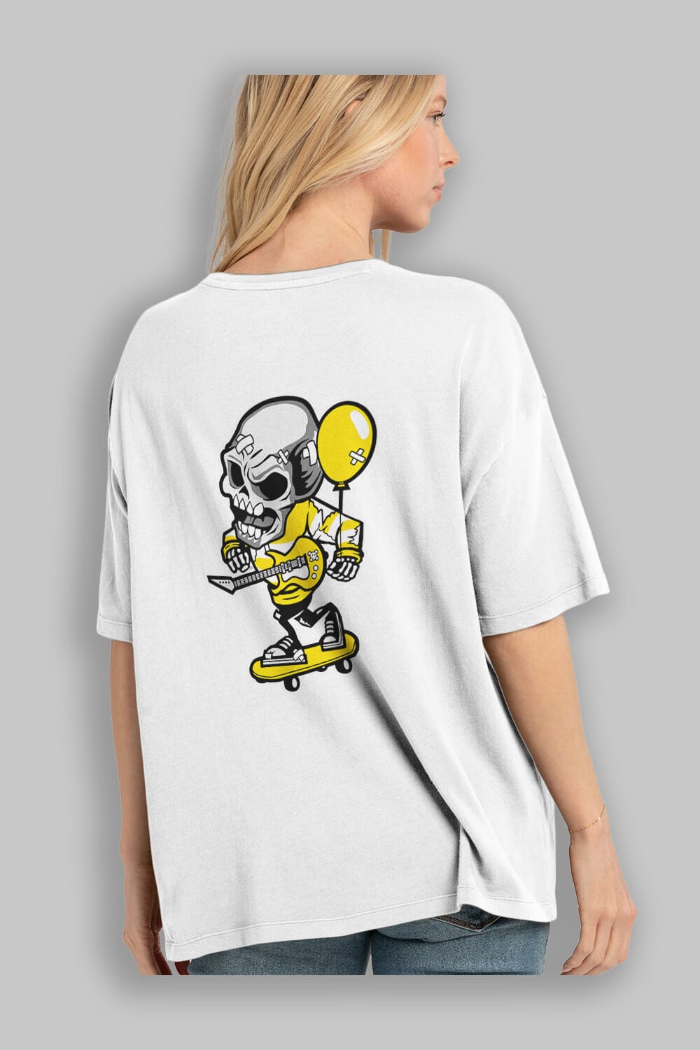 Skull Skater Arka Baskılı Oversize t-shirt Erkek Kadın Unisex %100 Pamuk tişort