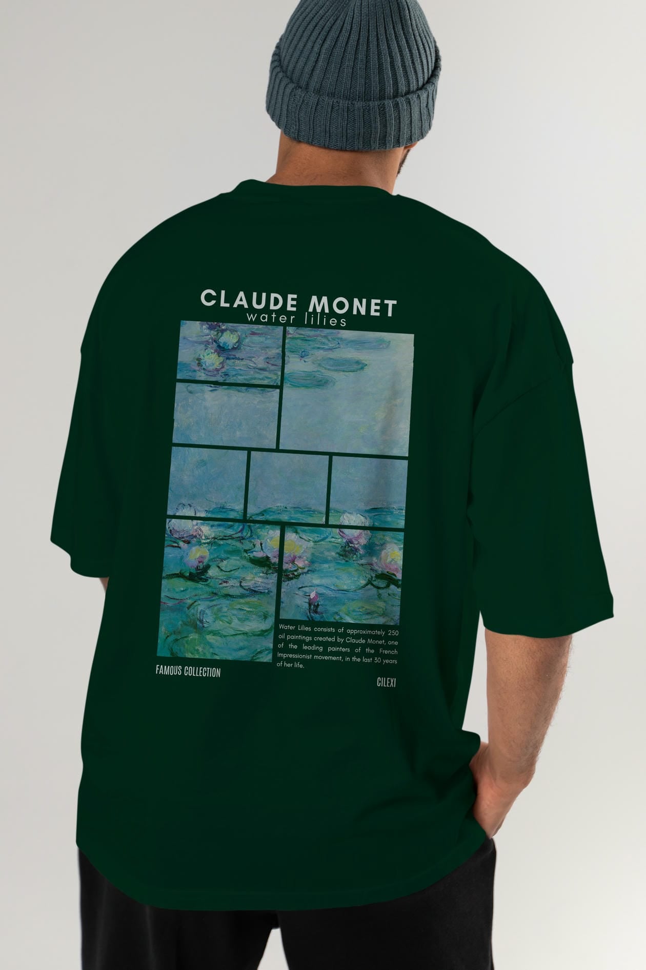 Claude Monet Arka Baskılı Oversize t-shirt Erkek Kadın Bisiklet Yaka Pamuk tişort