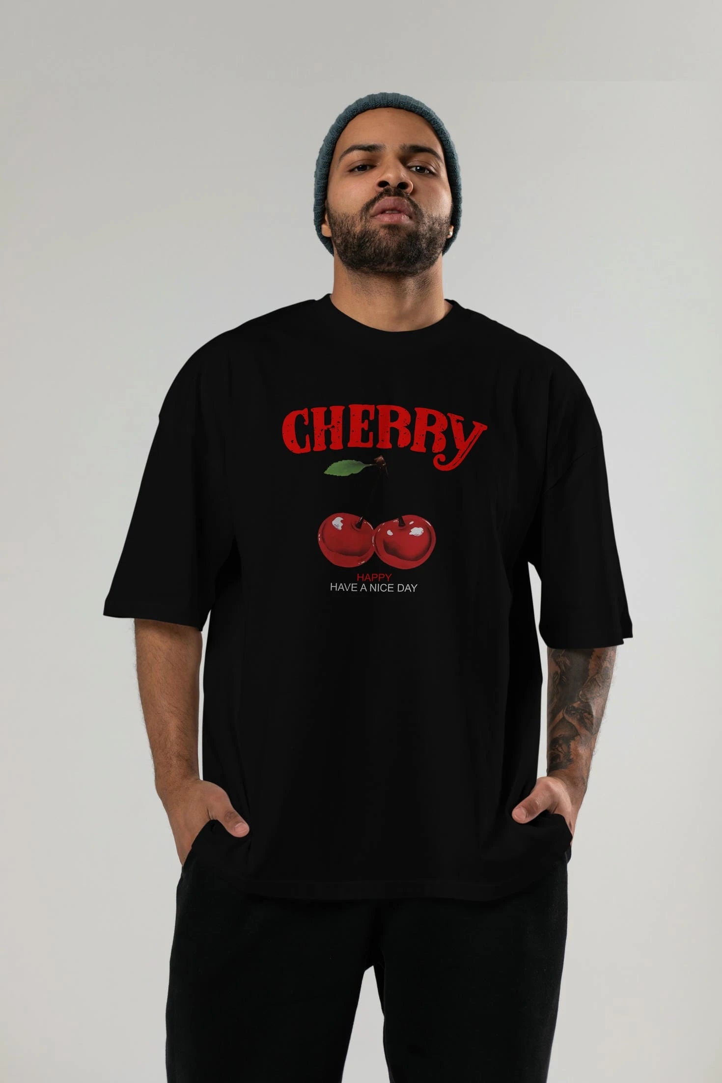 Cherry Cherries 5 Ön Baskılı Oversize t-shirt Erkek Kadın Pamuk Bisiklet Yaka tişort