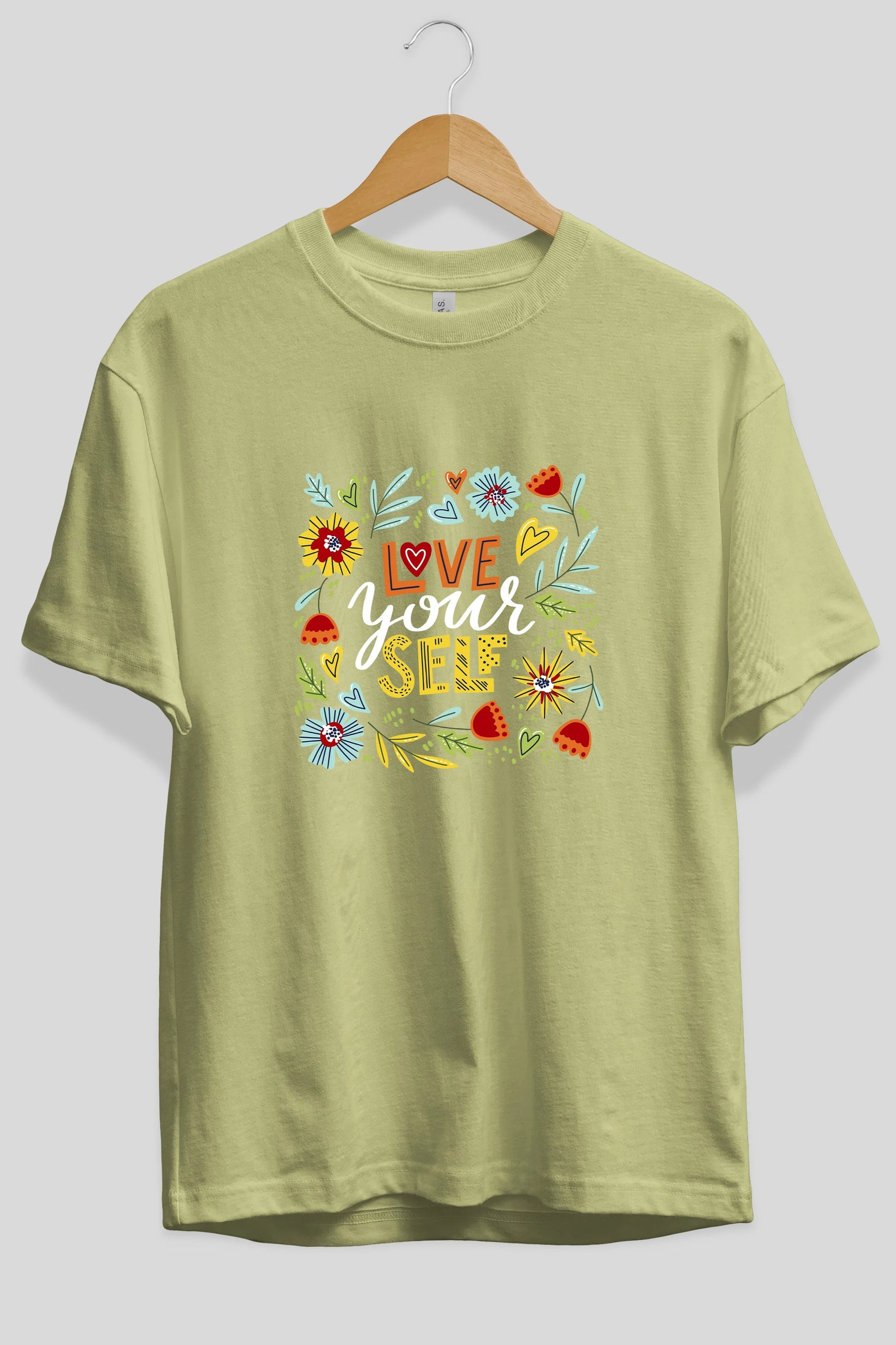 Love Yourself Yazılı Ön Baskılı Oversize t-shirt Erkek Kadın Unisex