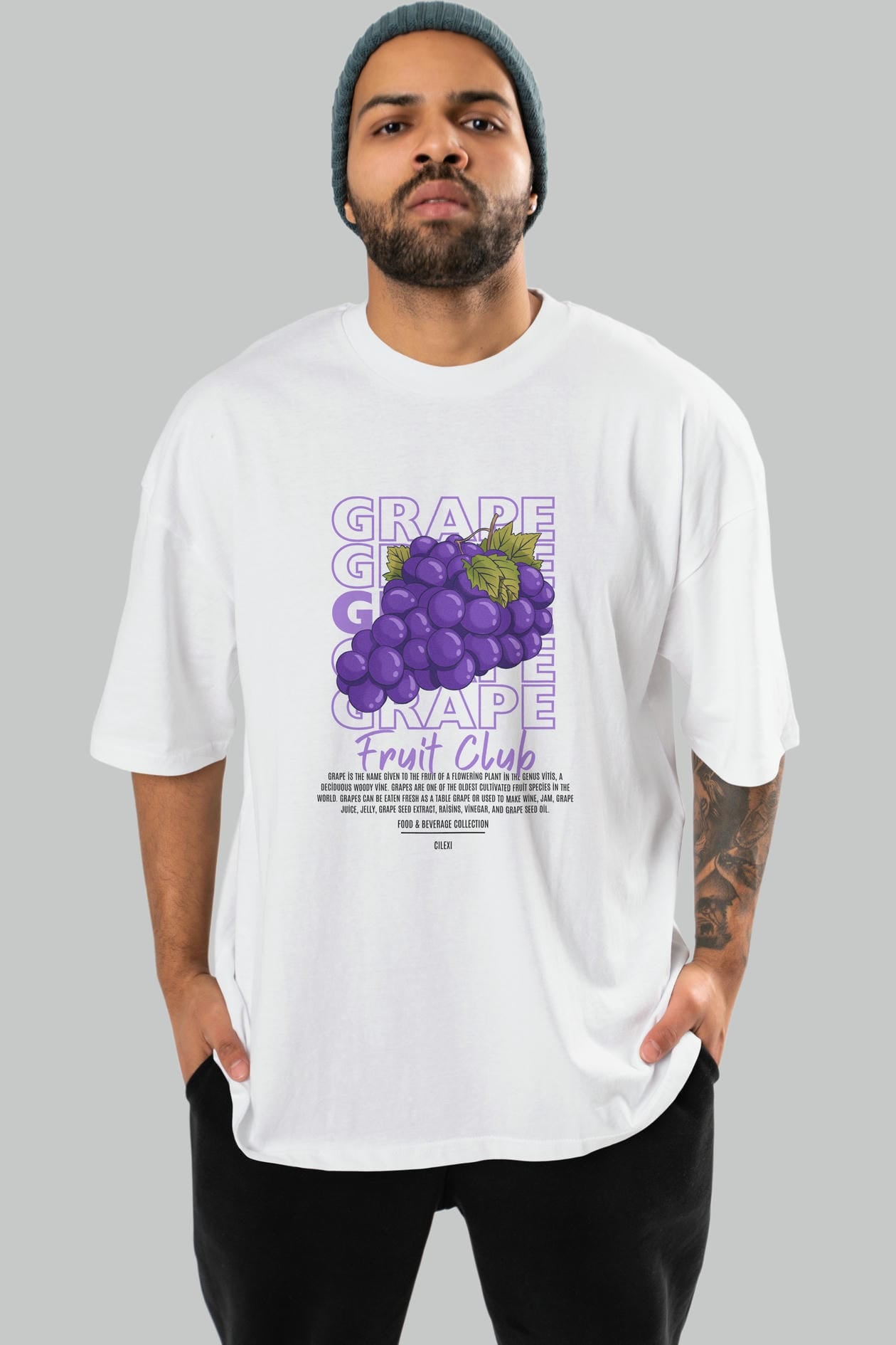 Grape Ön Baskılı Oversize t-shirt Erkek Kadın Pamuk Bisiklet Yaka tişort