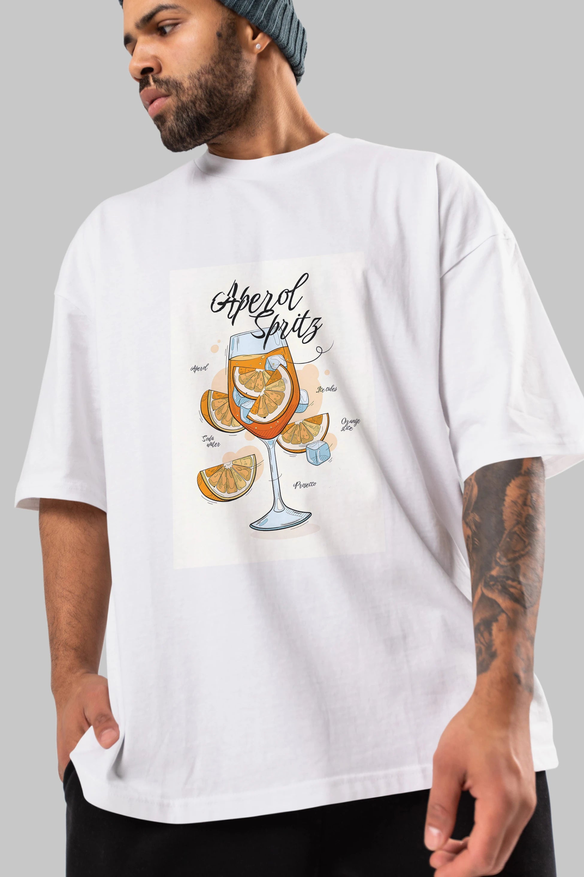 Aperol Spritz 6 Ön Baskılı Oversize t-shirt Erkek Kadın Unisex %100 Pamuk Bisiklet Yaka tişort