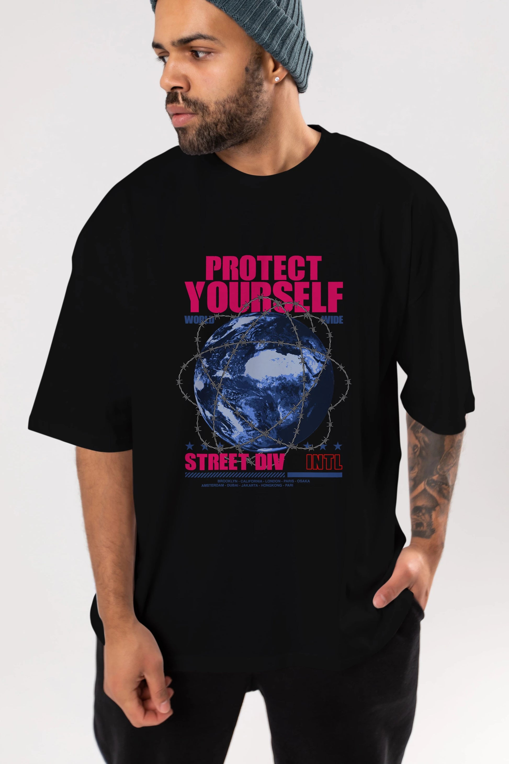Protect Yourself Ön Baskılı Oversize t-shirt Erkek Kadın Unisex