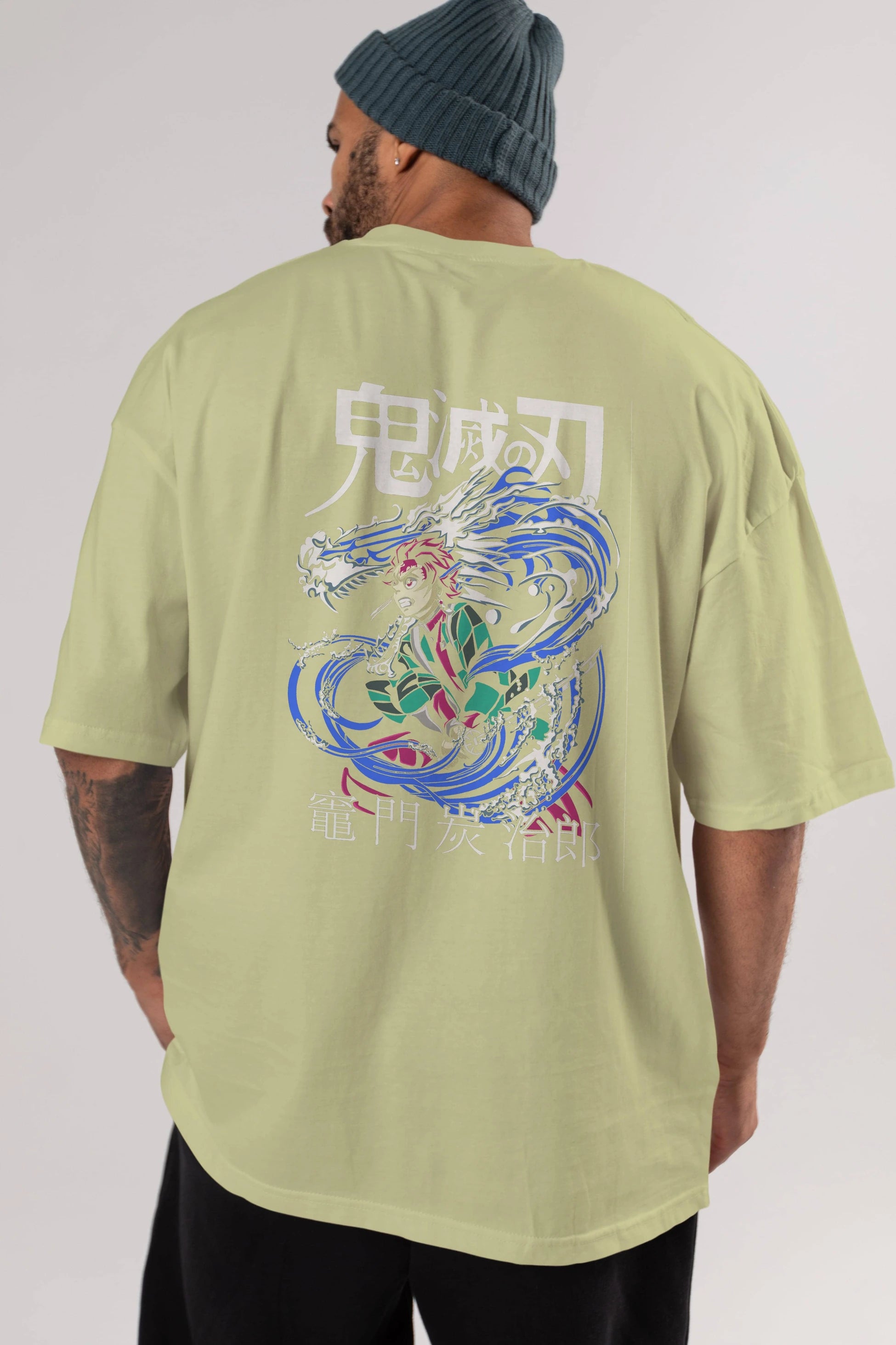 TANJIRO KAMADO 2 Anime Arka Baskılı Oversize t-shirt Erkek Kadın Unisex