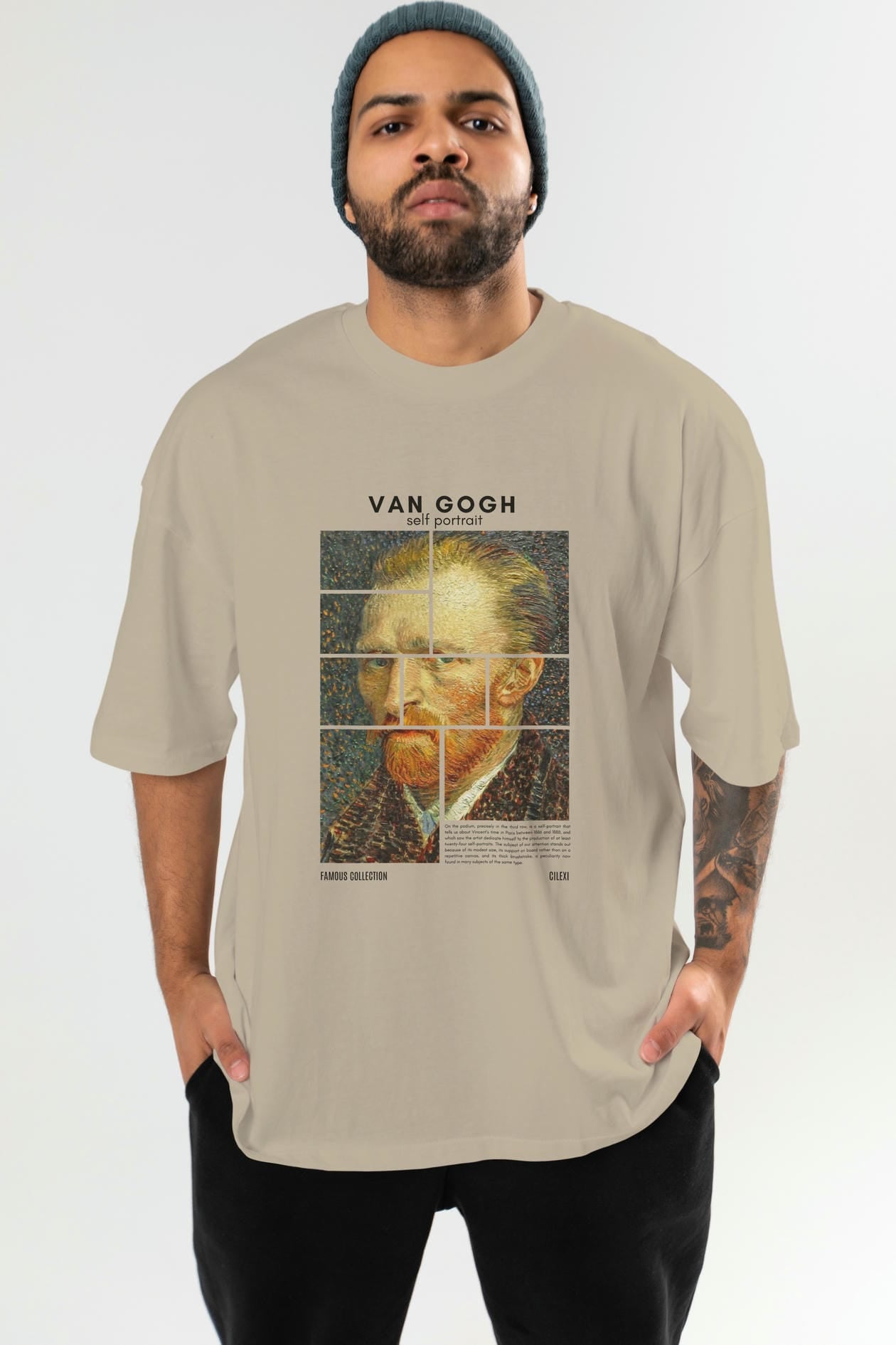Van Gogh Self Portrait ön Baskılı Oversize t-shirt Erkek Kadın Bisiklet Yaka Pamuk tişort