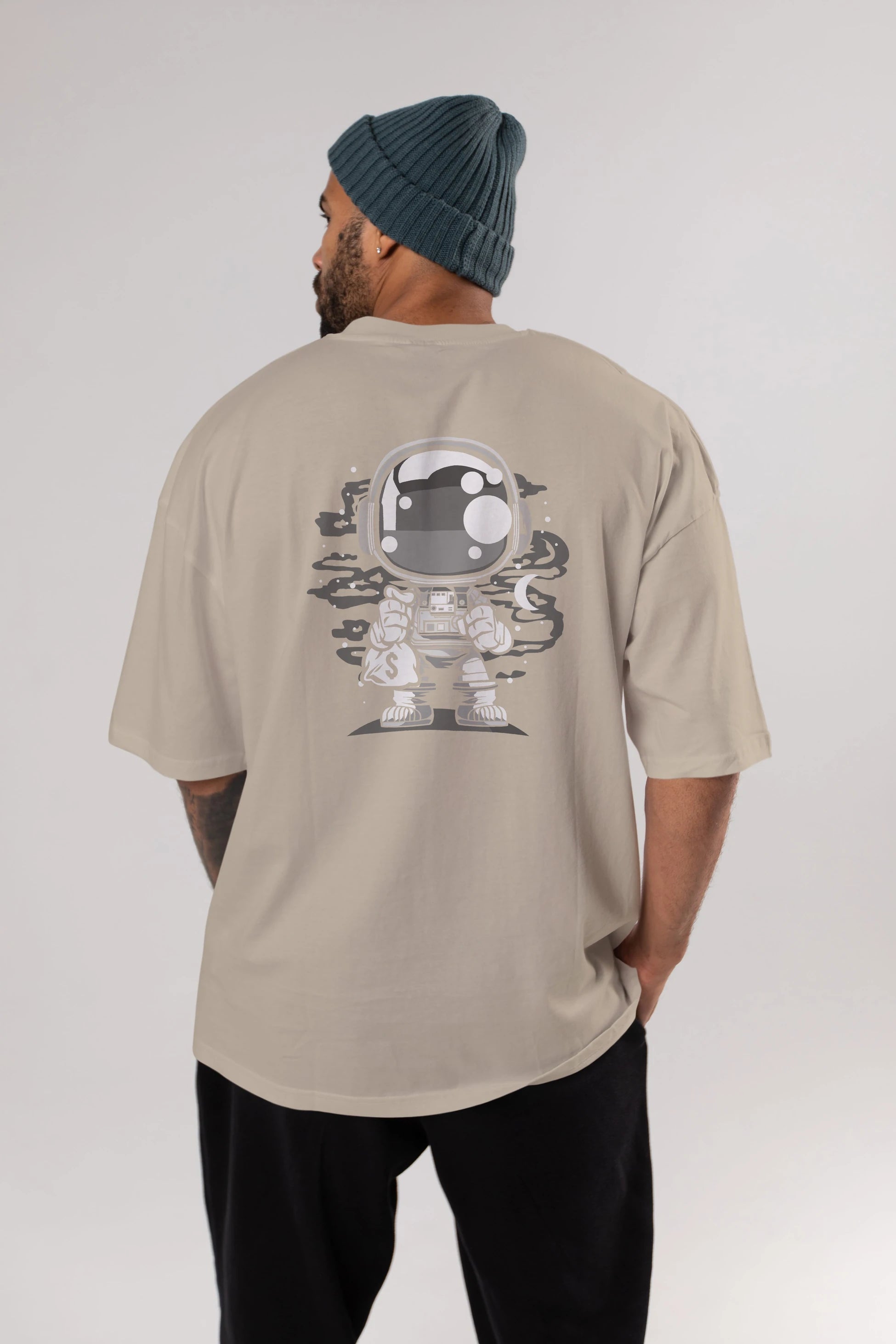 Astronaut Chibi Arka Baskılı Oversize t-shirt Erkek Kadın Unisex