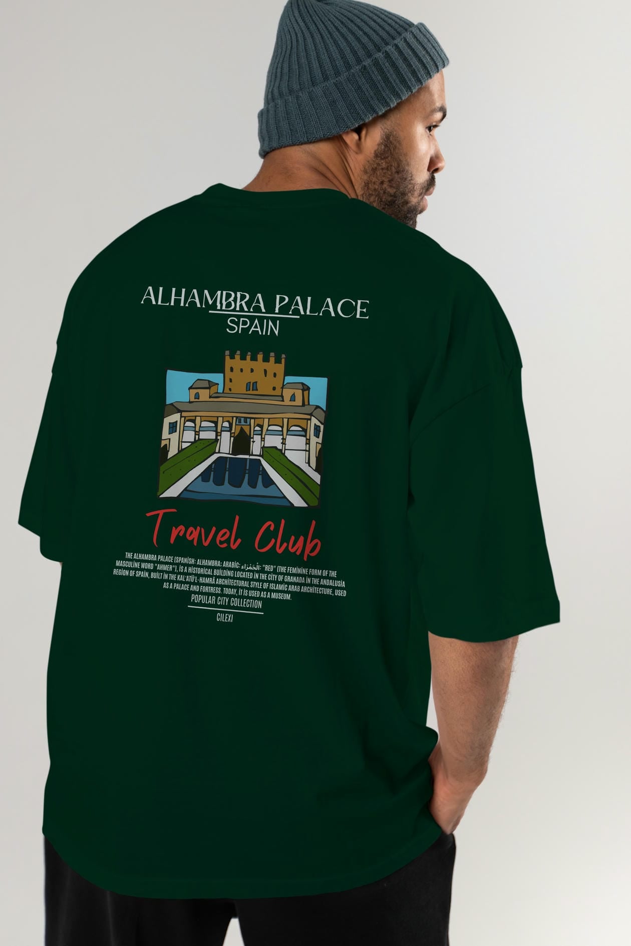 Alhambra Palace Spain Arka Baskılı Oversize t-shirt Erkek Kadın Pamuk Bisiklet Yaka tişort