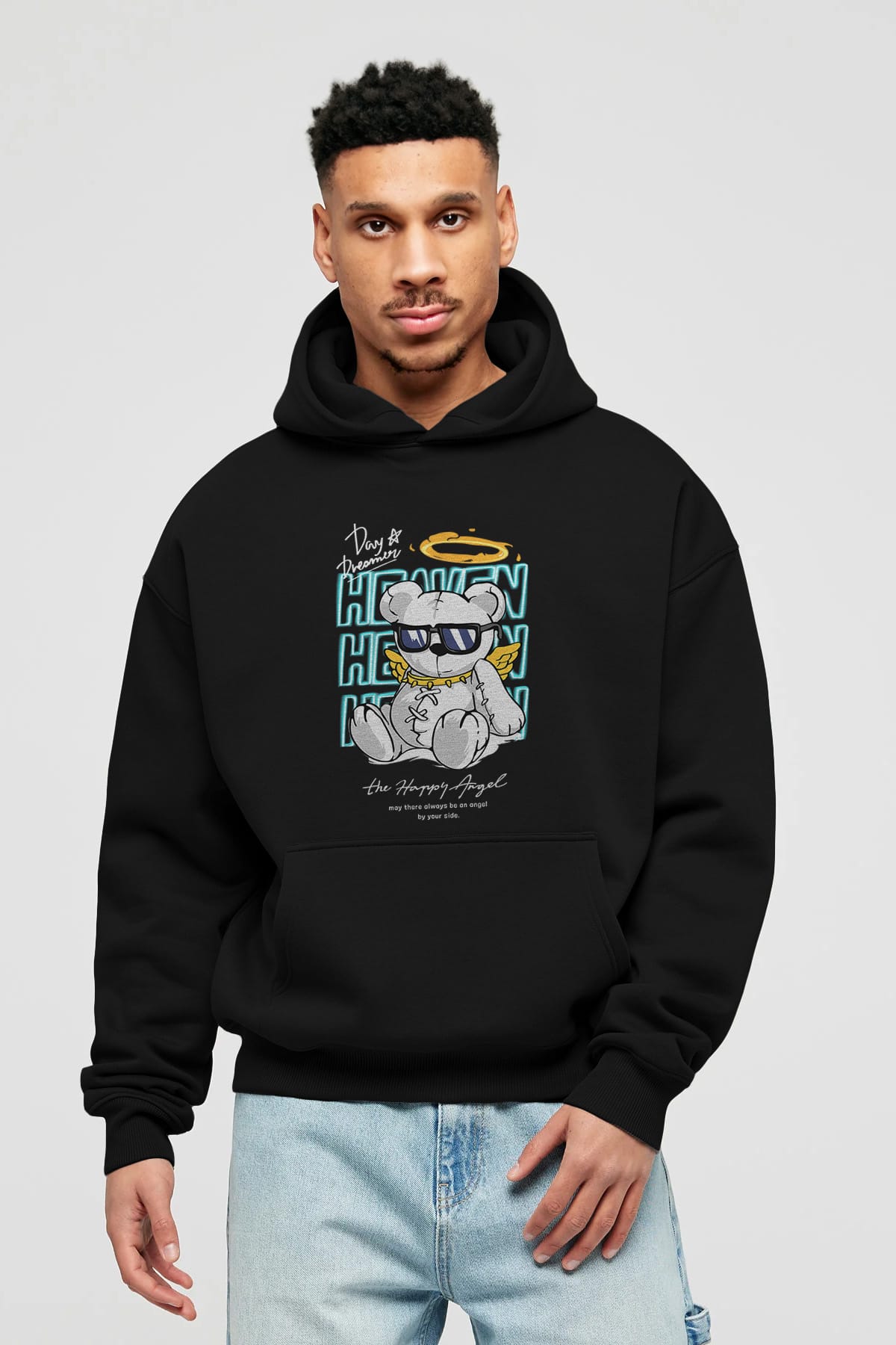 Heaven Bear Ön Baskılı Hoodie Oversize Kapüşonlu Sweatshirt Erkek Kadın Unisex