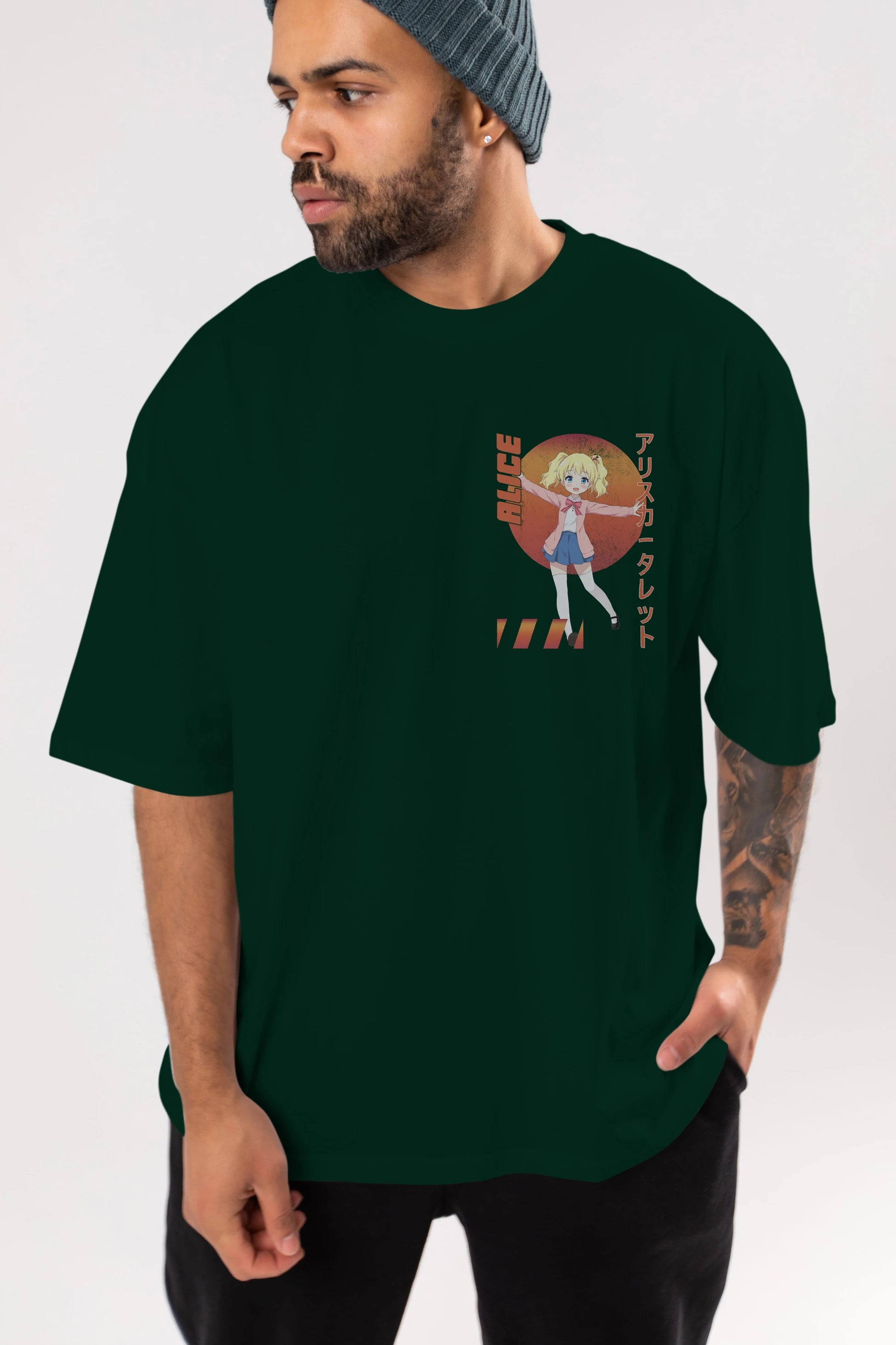 Alice Cartelet 15 Ön Sol Baskılı Oversize t-shirt Erkek Kadın Unisex %100 Pamuk Bisiklet Yaka tişort