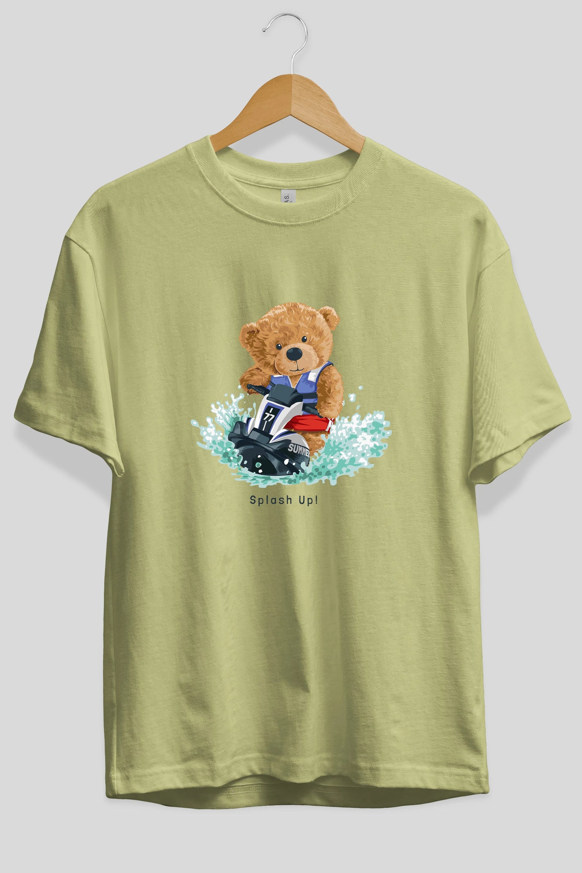 Teddy Bear Splash Up Ön Baskılı Oversize t-shirt Erkek Kadın Unisex %100 Pamuk