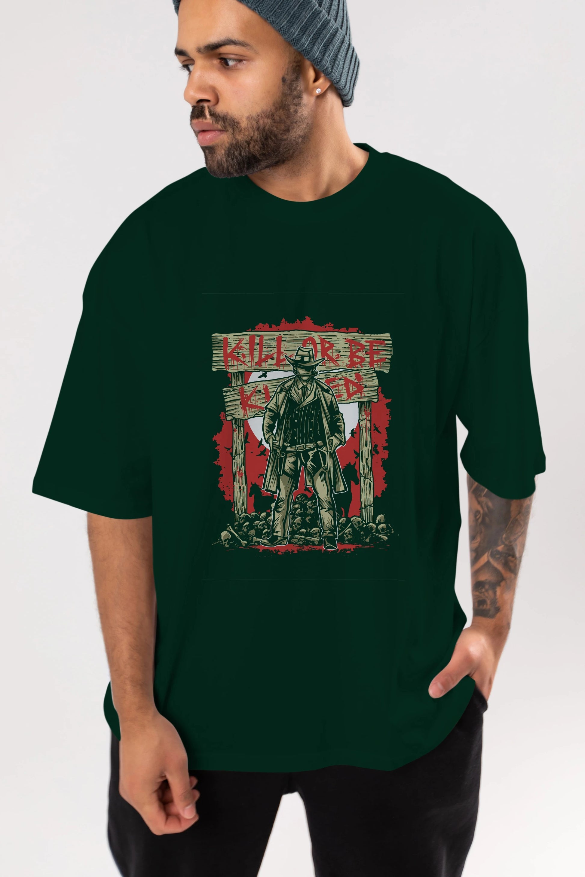 Kill Or Be Killed Ön Baskılı Oversize t-shirt Erkek Kadın Unisex %100 Pamuk tişort