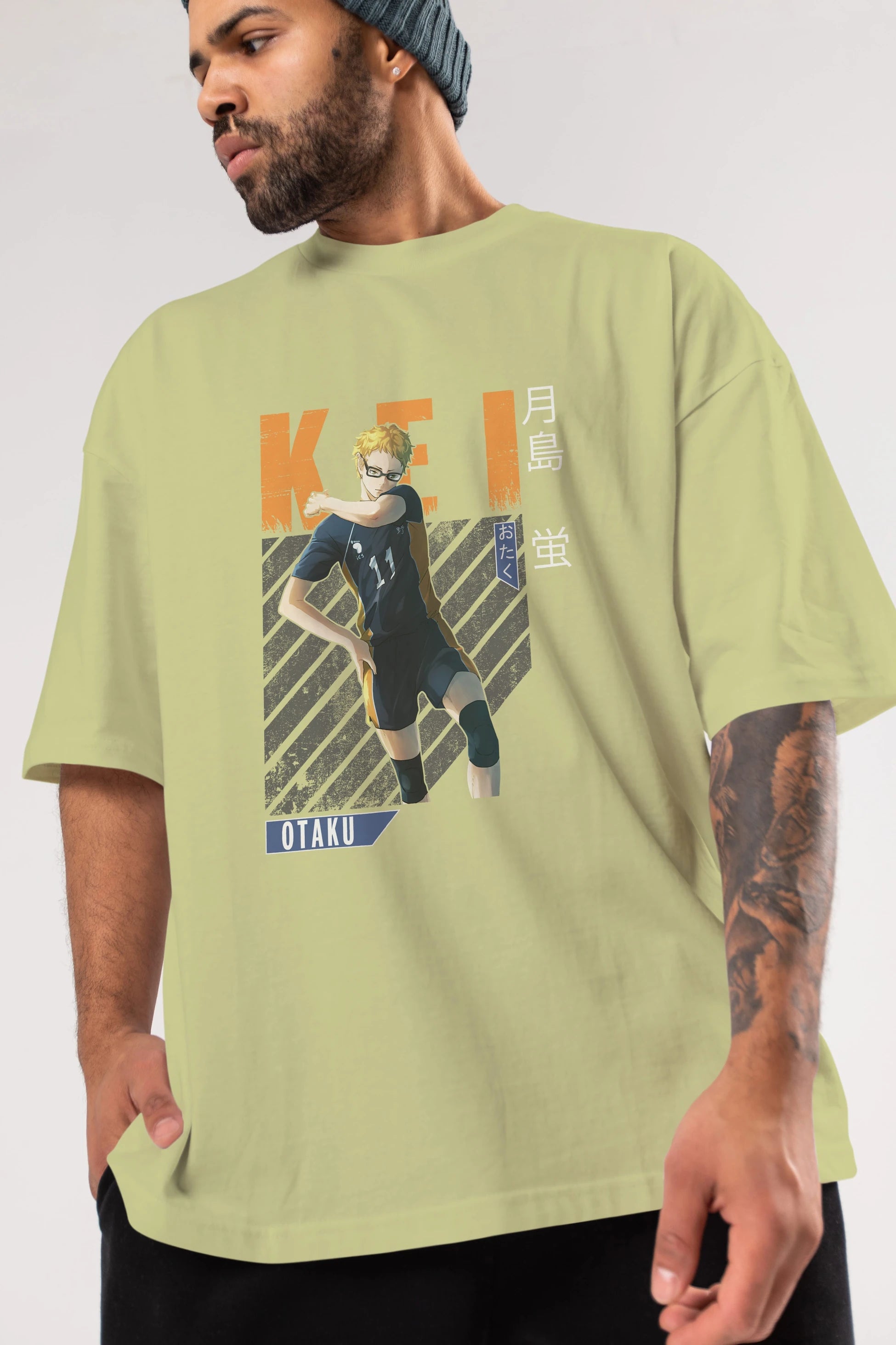 Kei Tsukishima 2 Anime Ön Baskılı Oversize t-shirt %100 pamuk Erkek Kadın Unisex