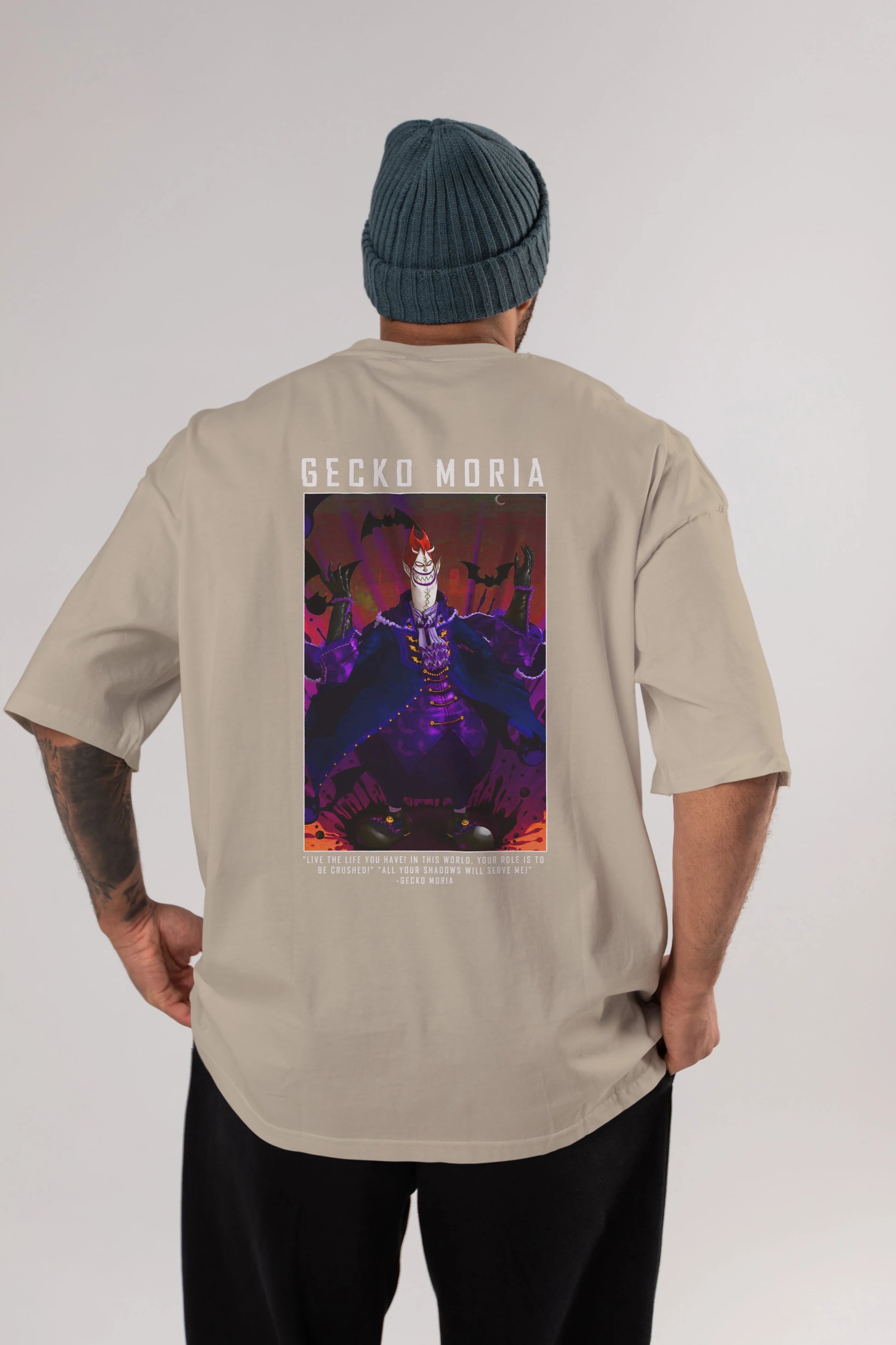Gecko Moria Anime Arka Baskılı Oversize t-shirt Erkek Kadın Unisex %100 pamuk tişort