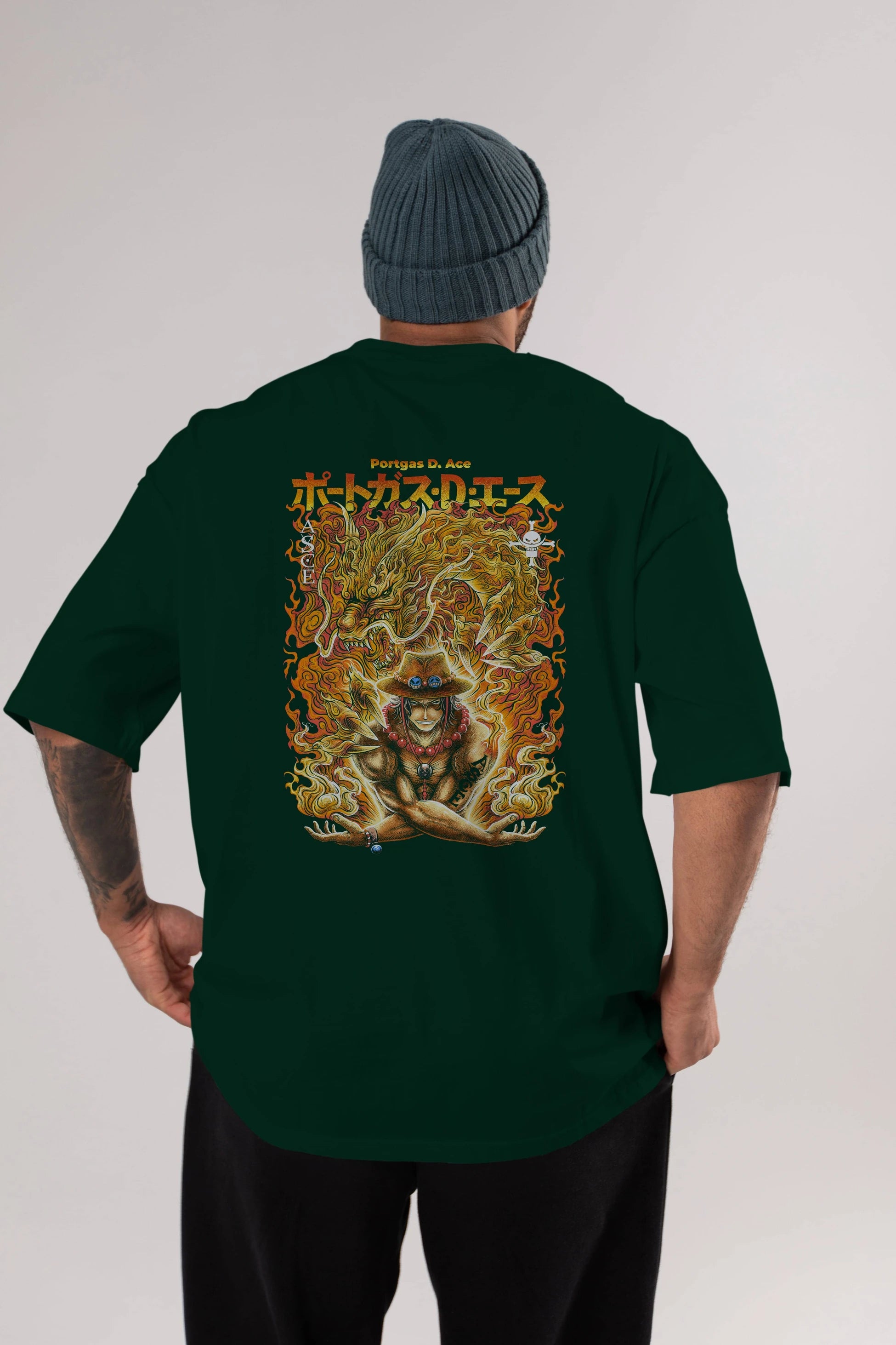 PORTGAS D. ACE Anime Arka Baskılı Oversize t-shirt Erkek Kadın Unisex