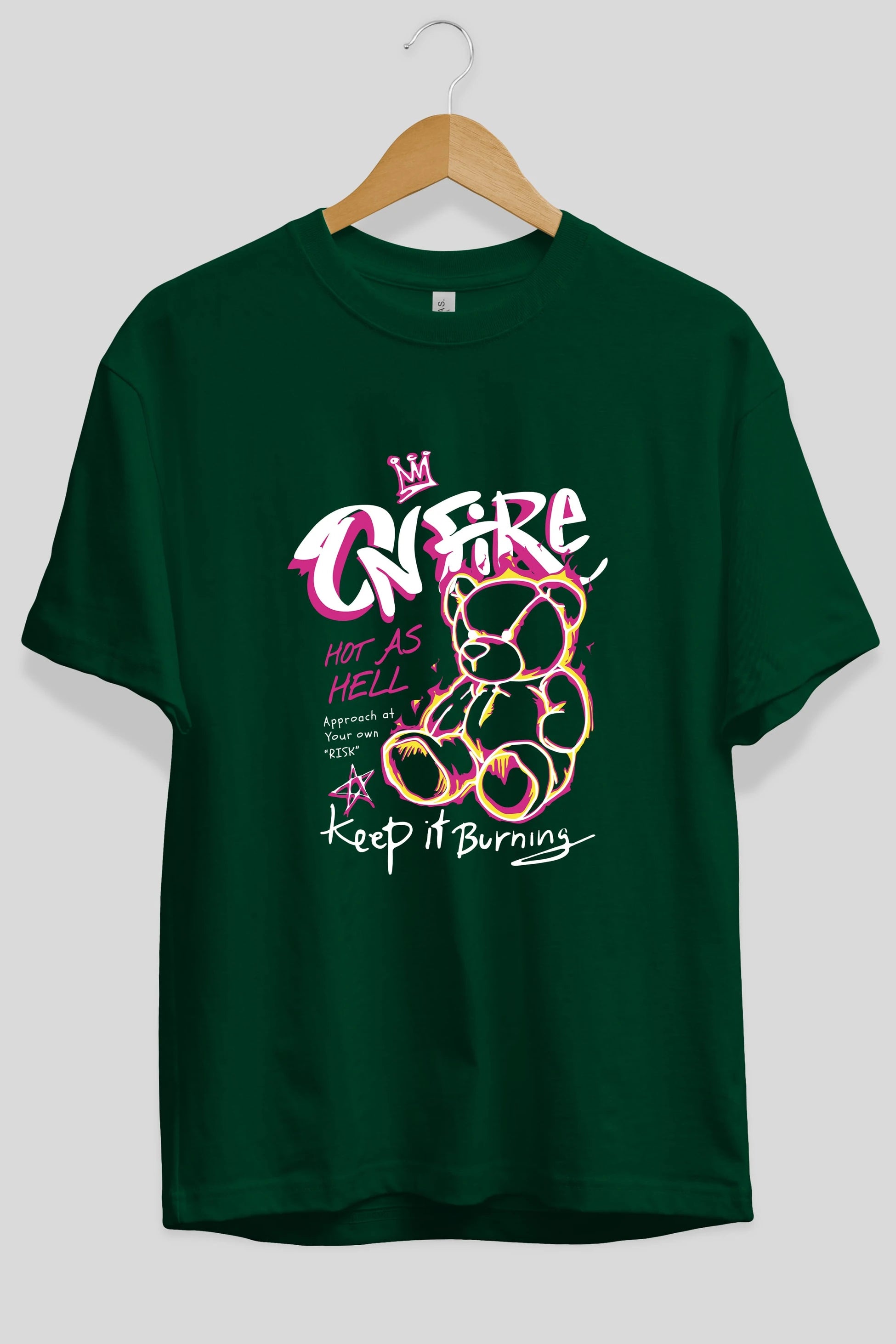 On Fire Bear Ön Baskılı Oversize t-shirt Erkek Kadın Unisex