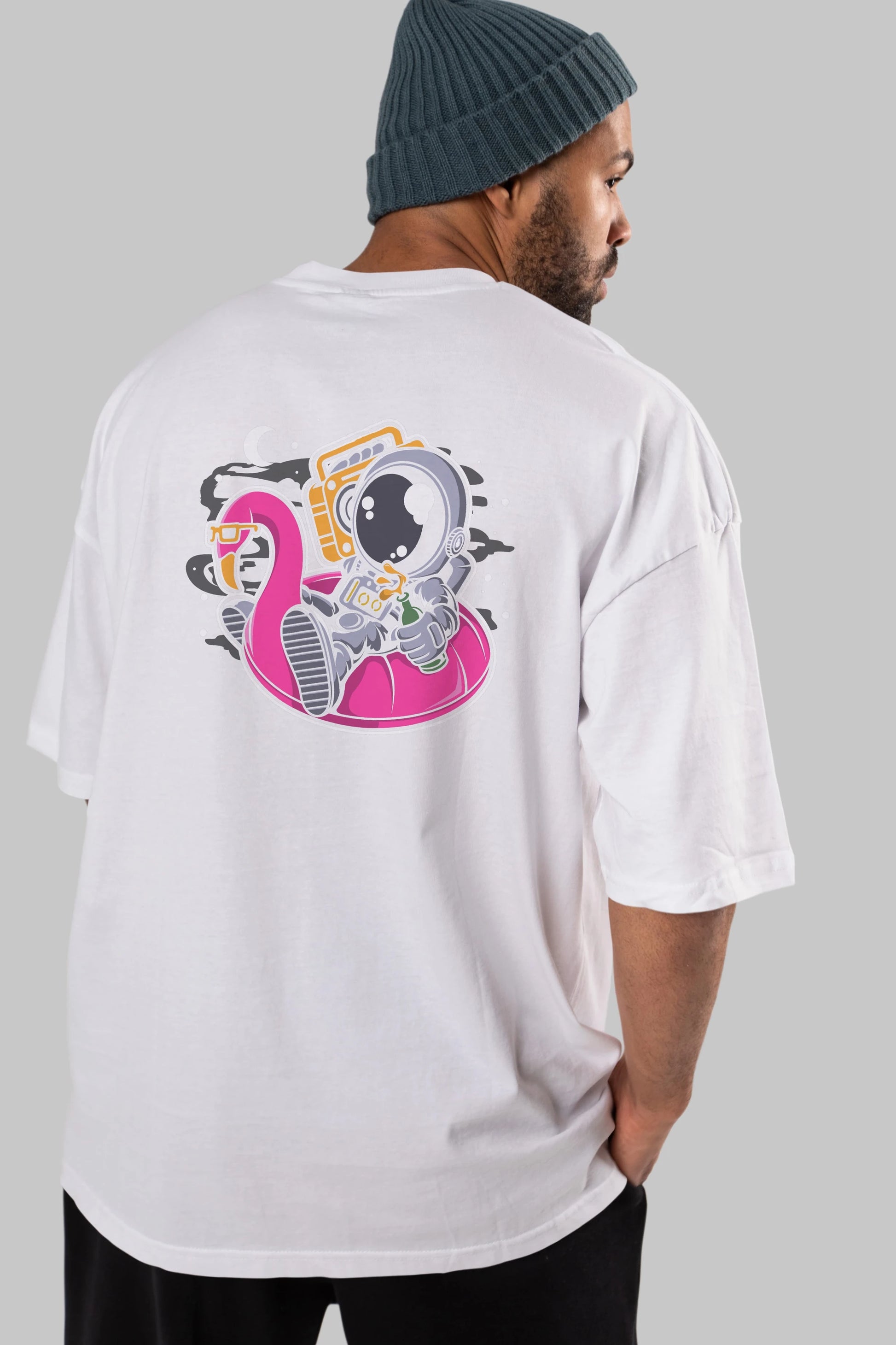 Astronaut Floaties Ballon Arka Baskılı Oversize t-shirt Erkek Kadın Unisex