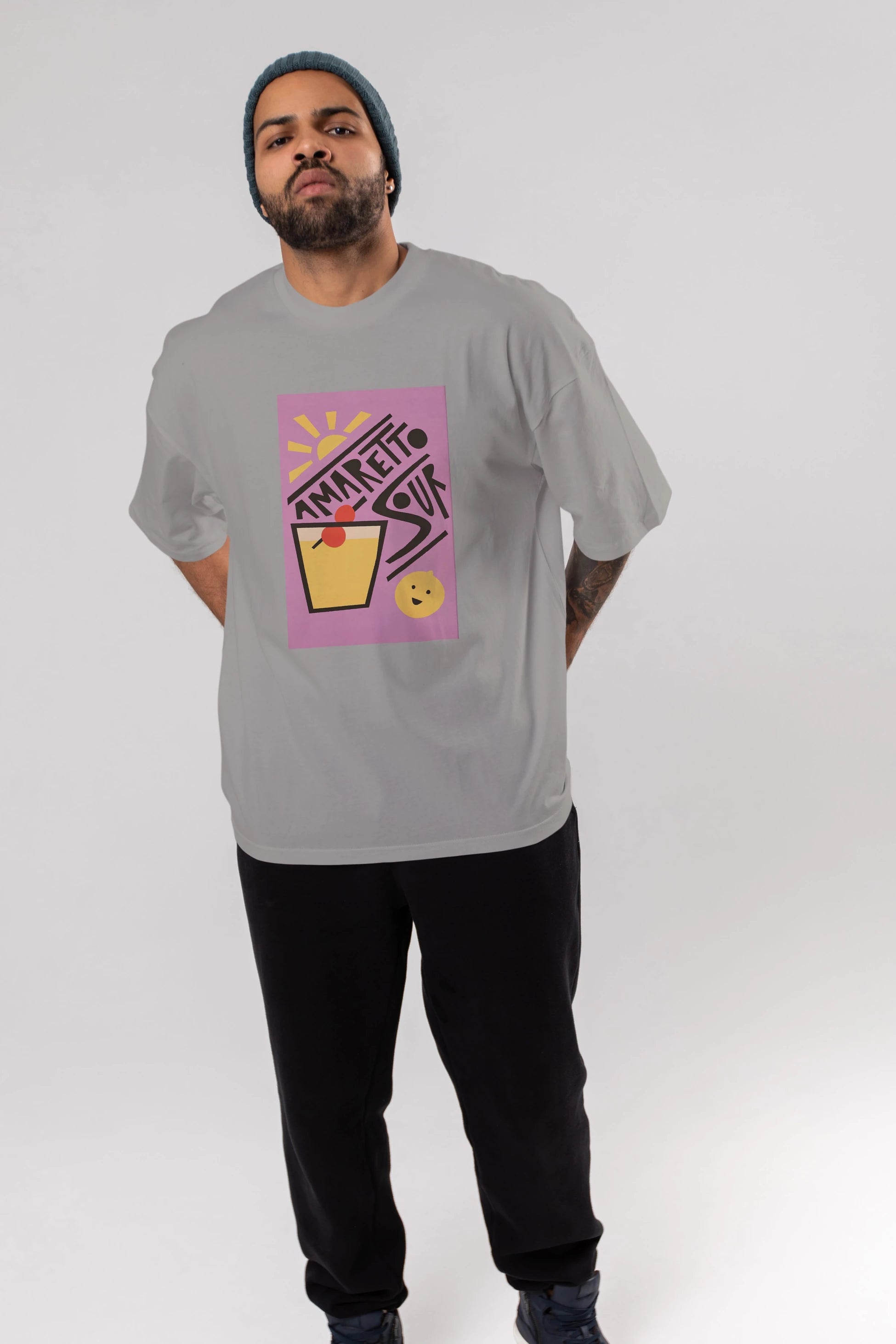 Amaretto Sour Ön Baskılı Oversize t-shirt Erkek Kadın Unisex %100 Pamuk Bisiklet Yaka tişort