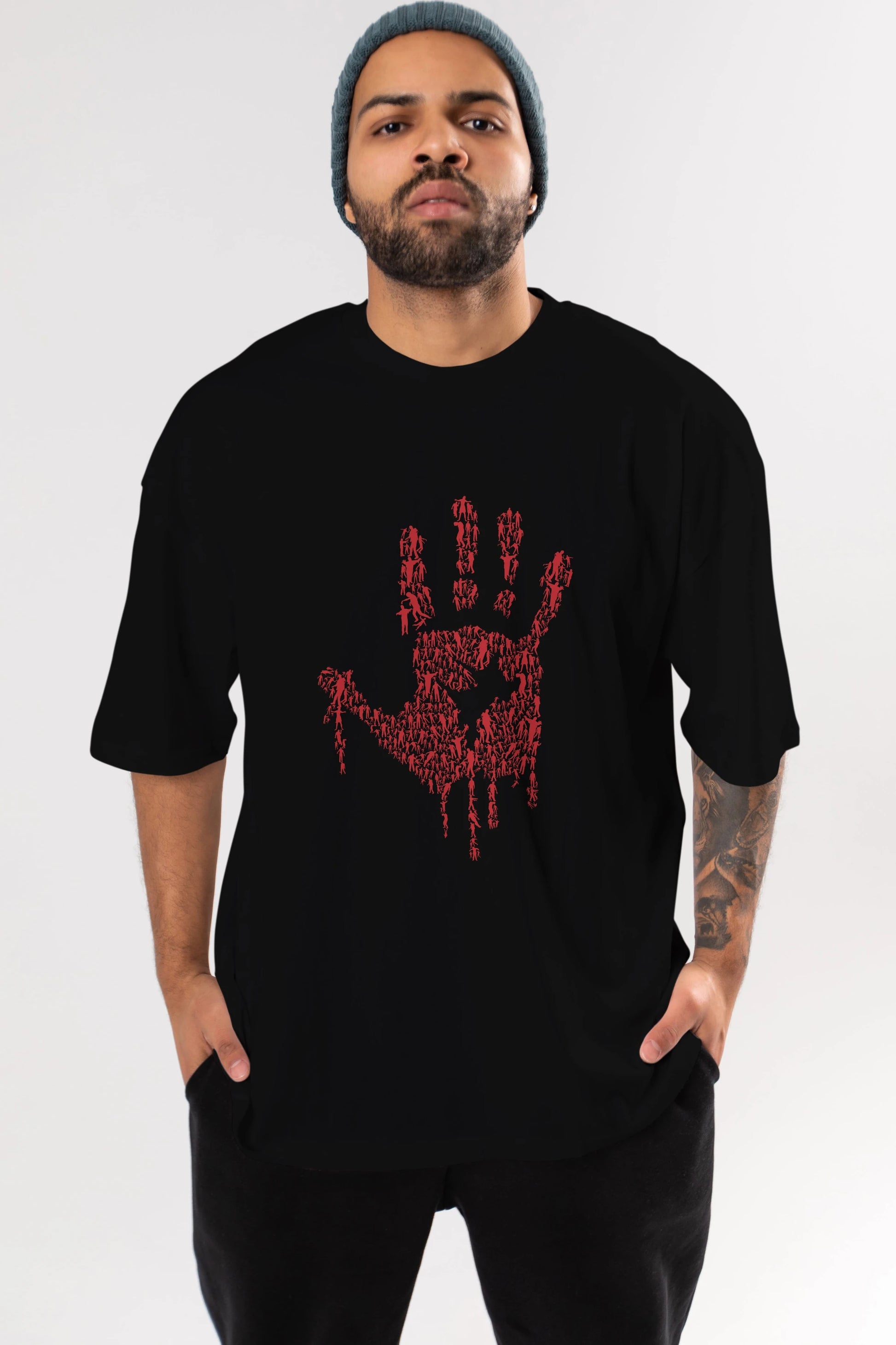 Hand Of Zombies Ön Baskılı Oversize t-shirt %100 pamuk Erkek Kadın Unisex