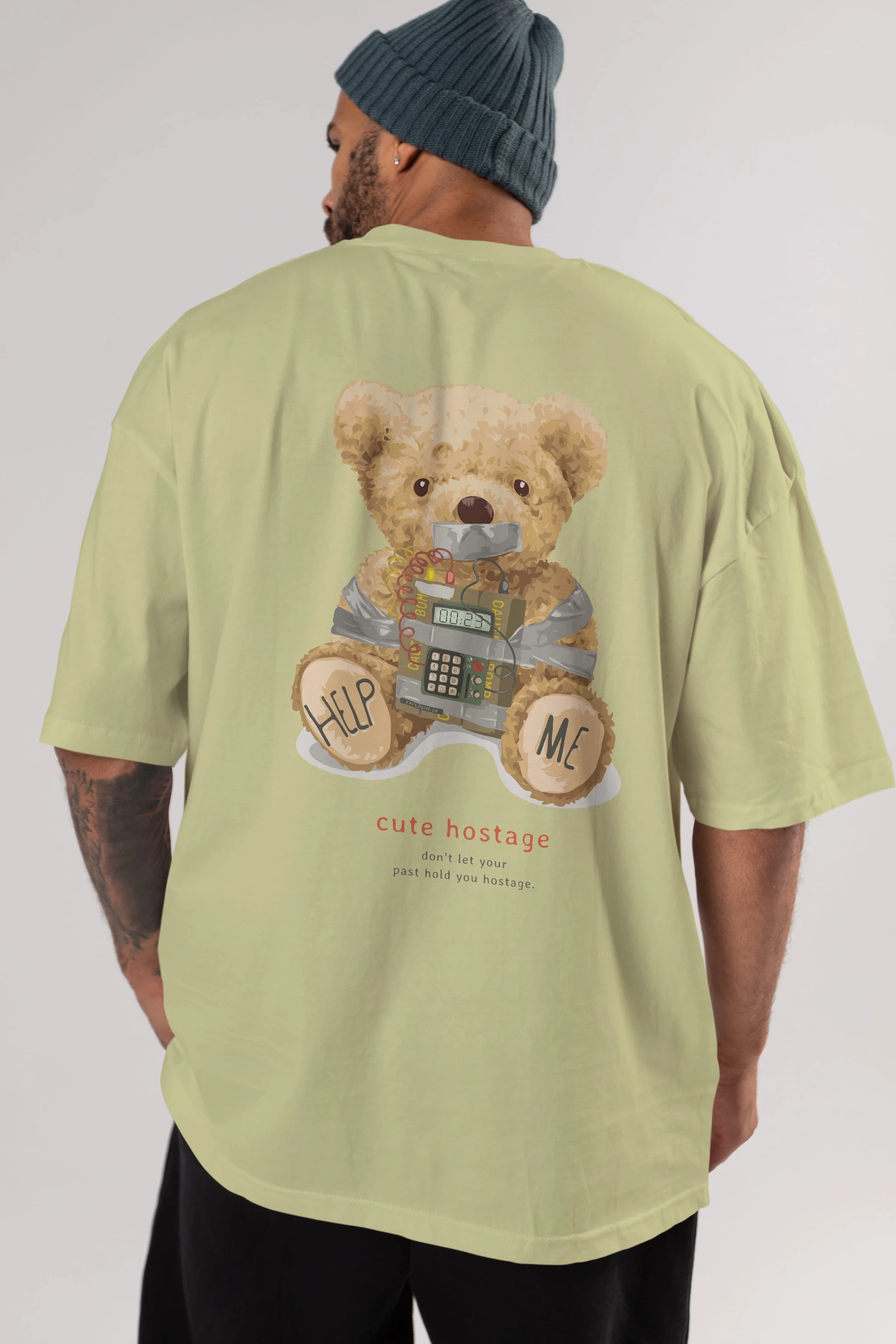 Teddy Bear Help Me Arka Baskılı Oversize t-shirt Erkek Kadın Unisex %100 Pamuk